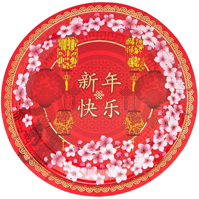Sparkle and Bash 144 Piece Chinese New Year Disposable Party Supplies Serves 24 - Plate, Napkin, Cup & Cutlery