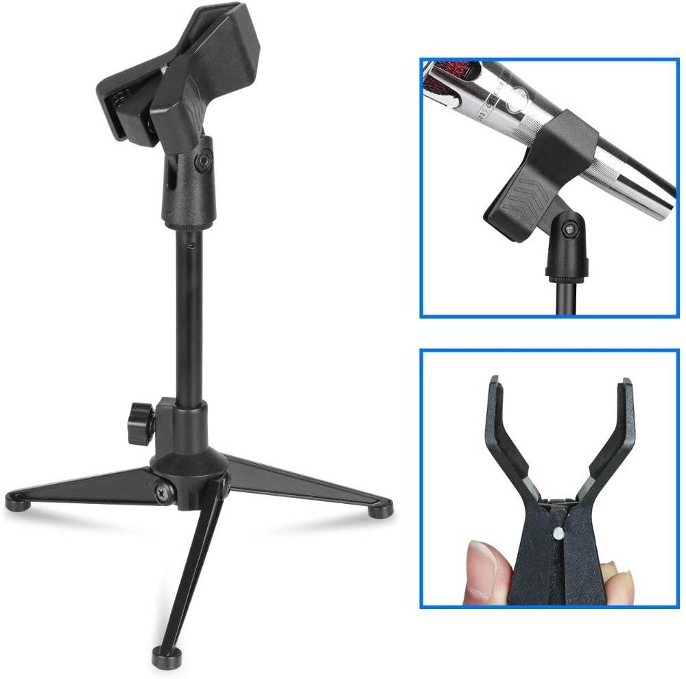 Depusheng Foldable Desktop Mic Stand Adjustable Angle Foldable Table Tops Microphone Mount Holder Stand Bracket Plastic Black