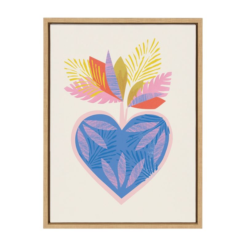 18" x 24" Sylvie Tropical Love Framed Canvas Wall Art by Kasey Free Natural - Kate and Laurel