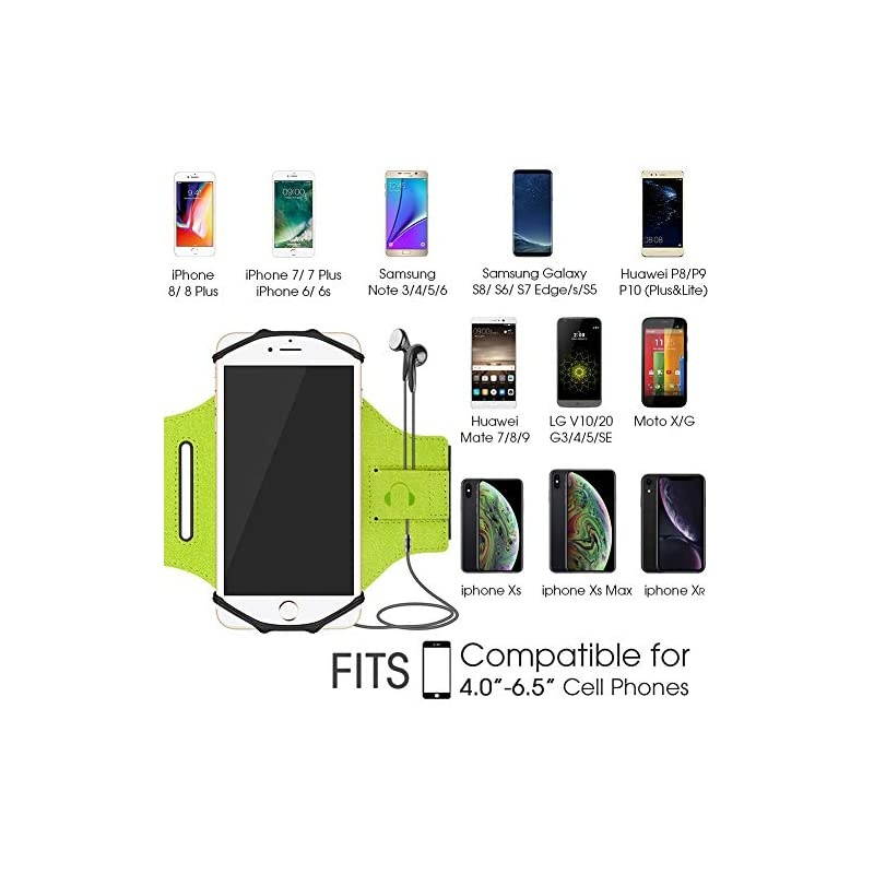 Running Armband for iPhone 12 Pro 11 Pro Max X XR XS 8 7 6 6s Plus,Galaxy S20 S10 S9 Plus, Note 20/10/9/8, 360&deg;Rotatable with Key Holder Phone Armband for Hiking Biking Walking(Green)