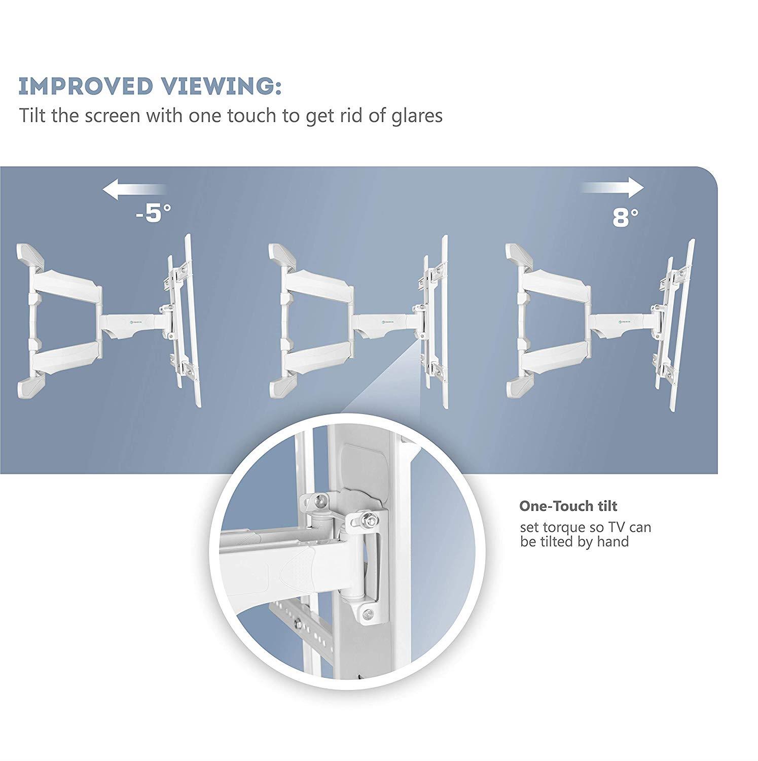 ONKRON Wall Mount Articulating Heavy-Duty TV Bracket 42 to 70 Inch LCD LED Flat Screen TVs White (M6L)