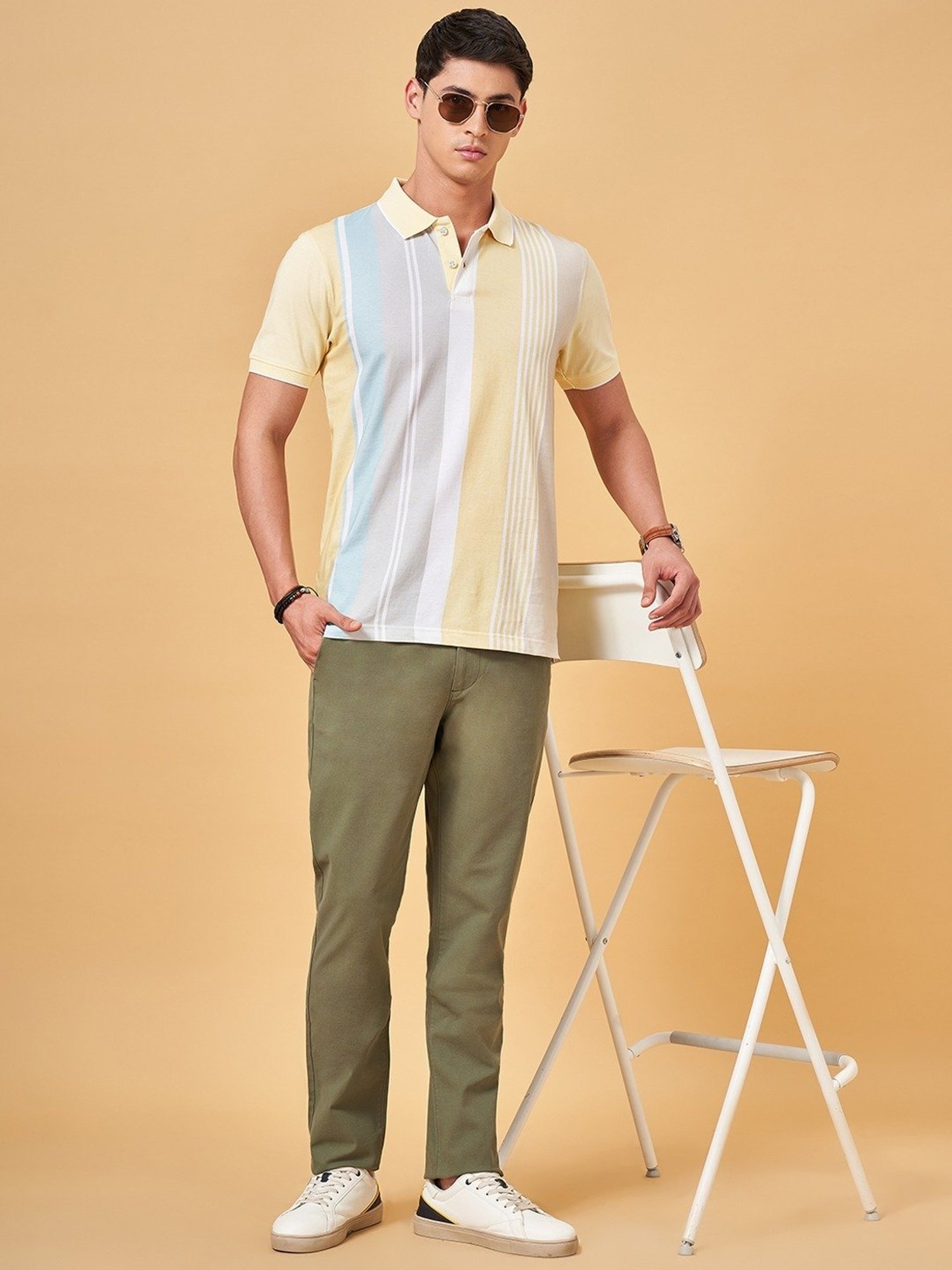 Byford By Pantaloons Lemonade Slim Fit Striped Polo T-Shirt