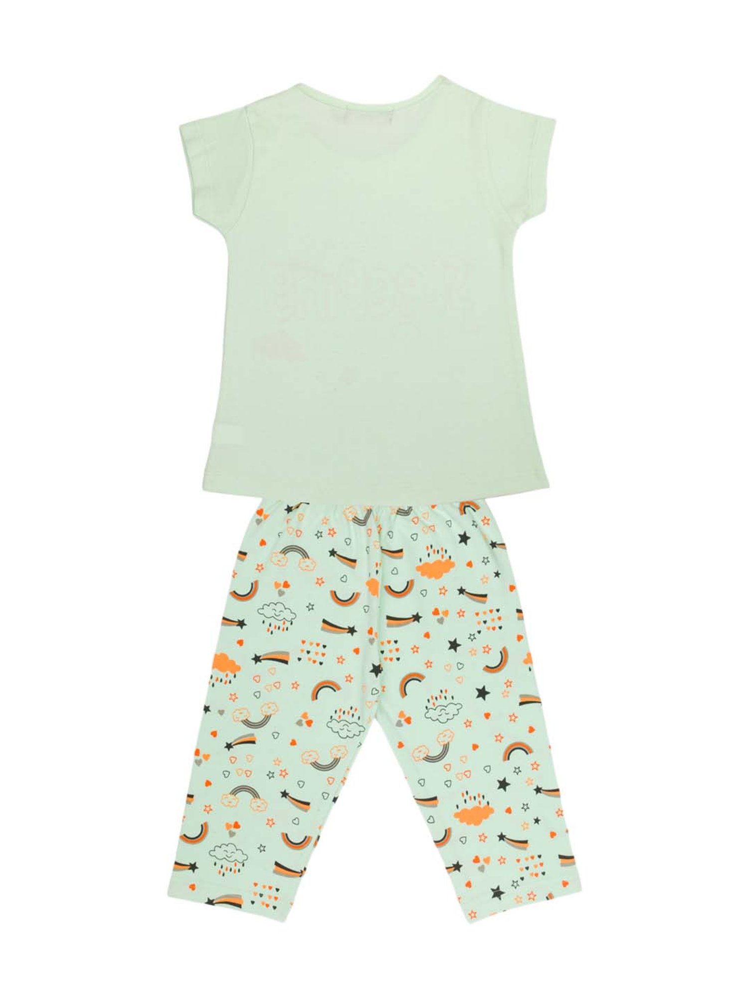 Todd N Teen Kids Pink & Green Cotton Printed T-Shirt & Capris - Pack of 2