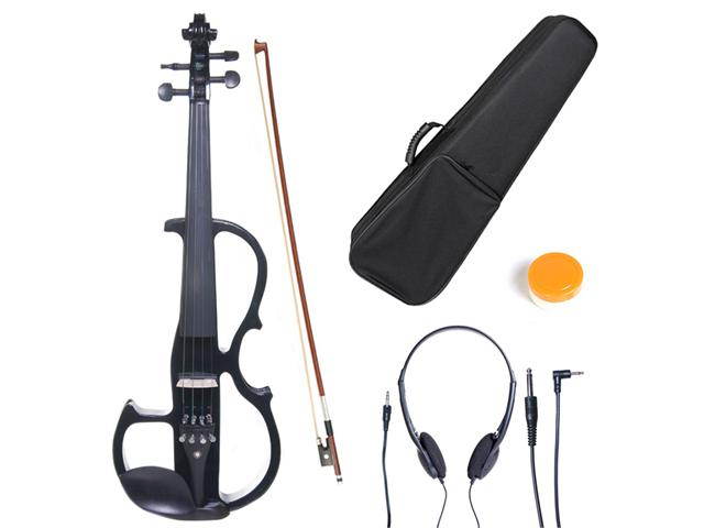 Cecilio 3/4CEVN-2BK Size 3/4 Electric Silent Solidwood Violin w/ Ebony Fittings in Style 2 - Metallic Black