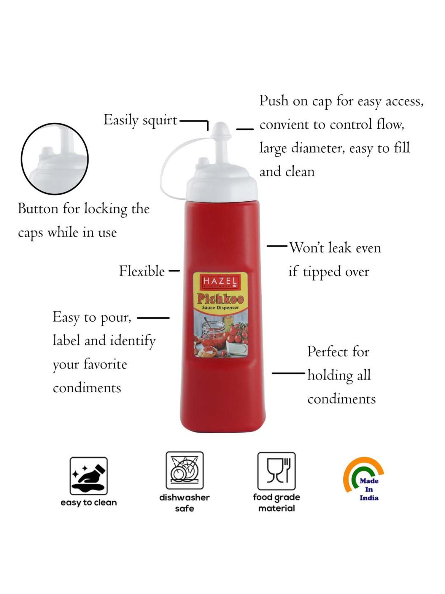 HAZEL Red Polypropylene Chutney Bottle (0.56 L) - Set of 1