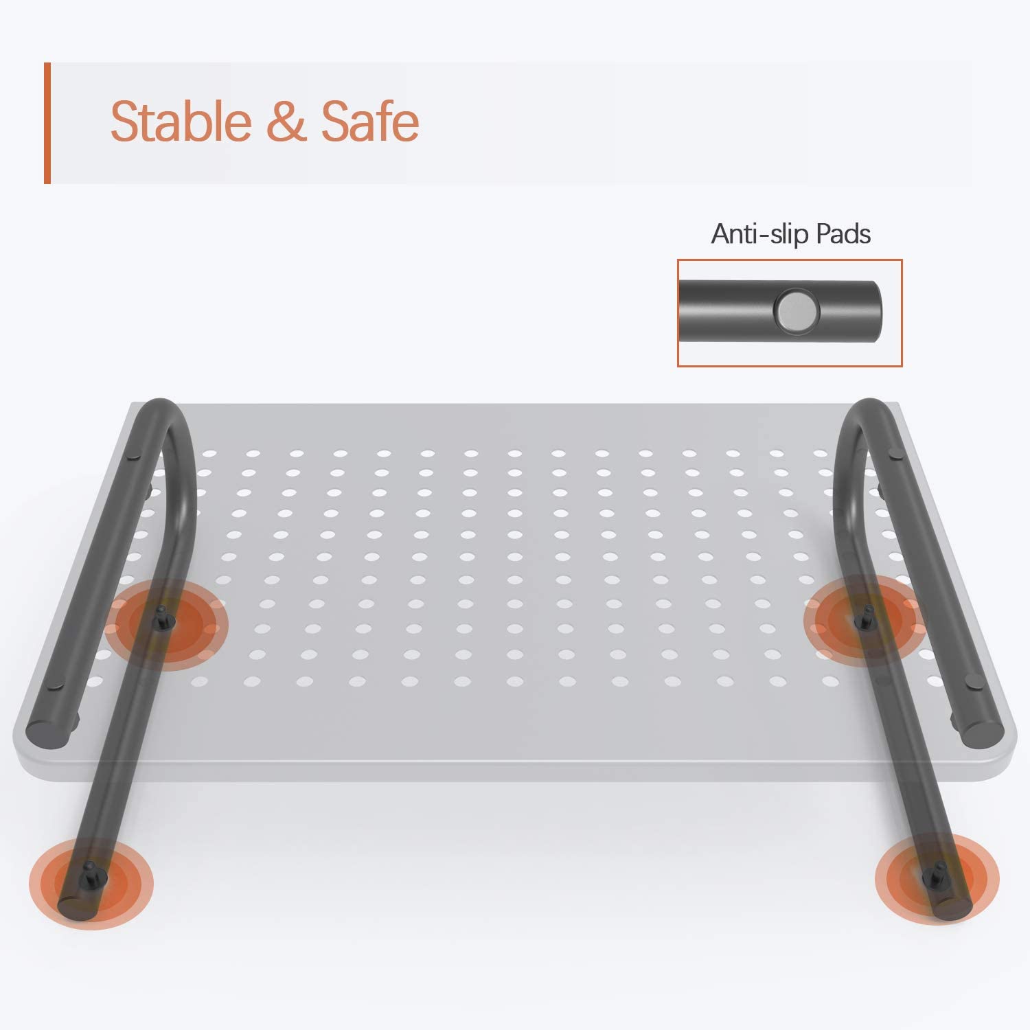 PUTORSEN Monitor Stand Riser with Vented Metal for Computer, Laptop, iMac, PC, Printer, Notebook and All Flat Screen Display, 14.5 Desktop Ergonomic Platform with Non-Skid Rubber 4 Inch Height