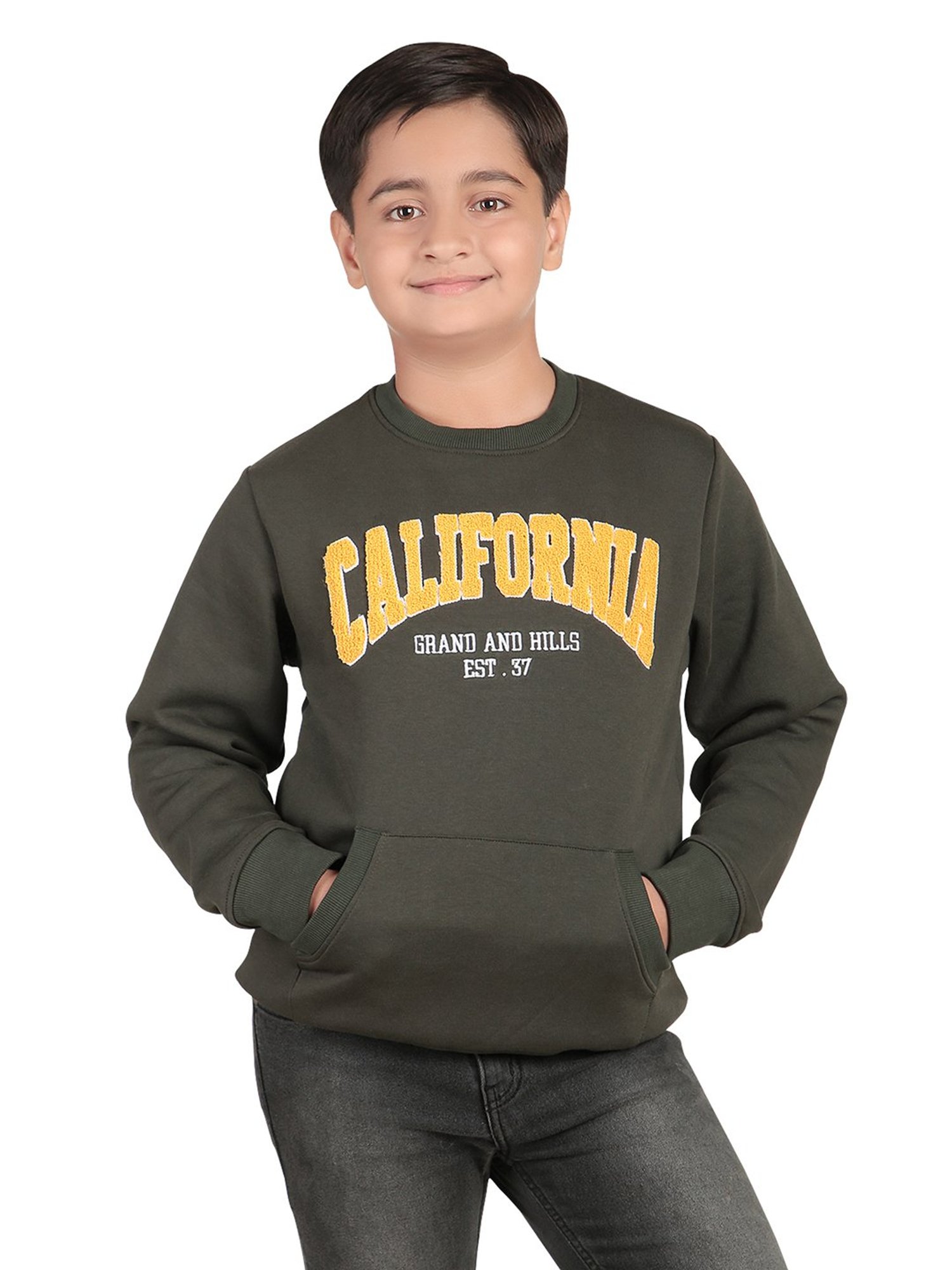 Bodycare Kids Olive Embroidered Full Sleeves Sweatshirt