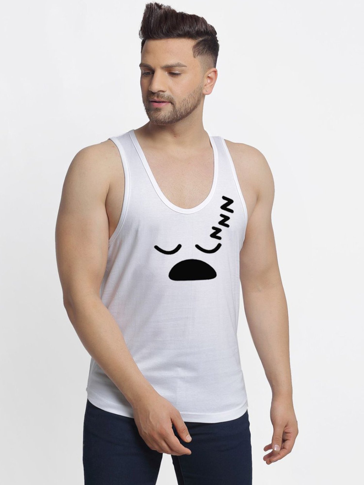 Friskers Multi Cotton Slim Fit Printed Gym Vest - Pack of 2