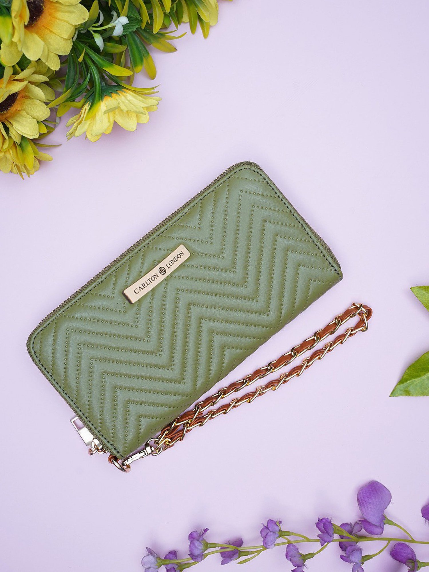 Carlton London Brown Textured Small Zip around Wallet for Women