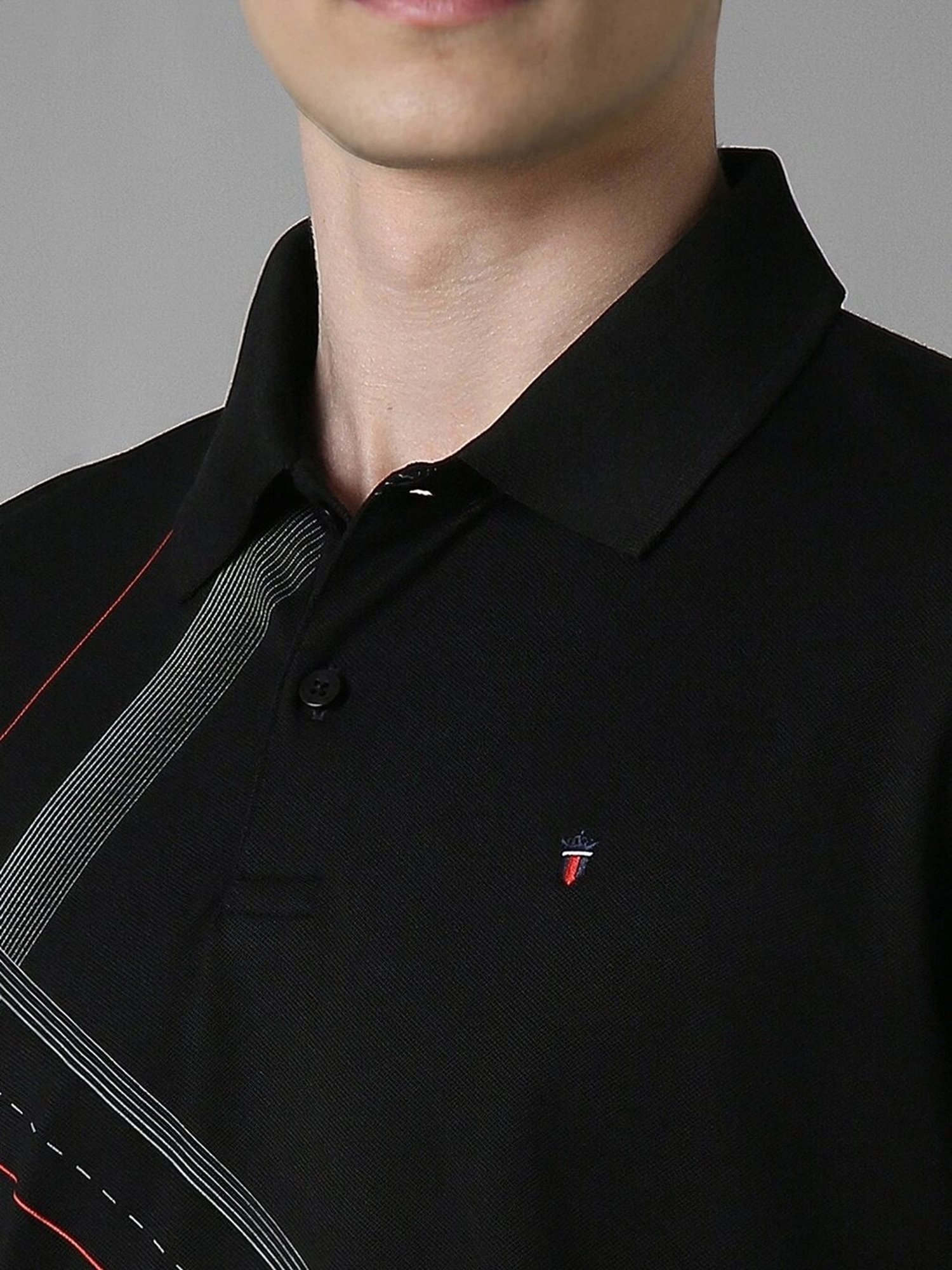 Louis Philippe Black Cotton Slim Fit Printed Polo T-Shirt