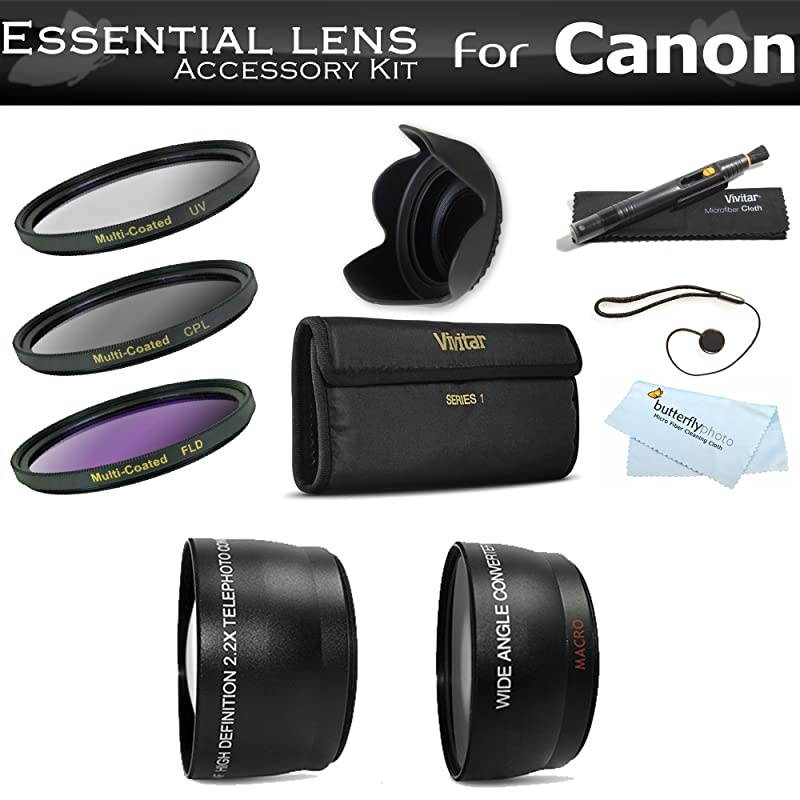 All In Lens Kit For CANON VIXIA HF R82 HF R80 HF R800 HF R700 HF R72 HF R70 Camcorder Includes HD 43x Wide Angle Lens + 22x Telephoto Lens + 3 Piece Filter Kit UV CPL FLD + Much More