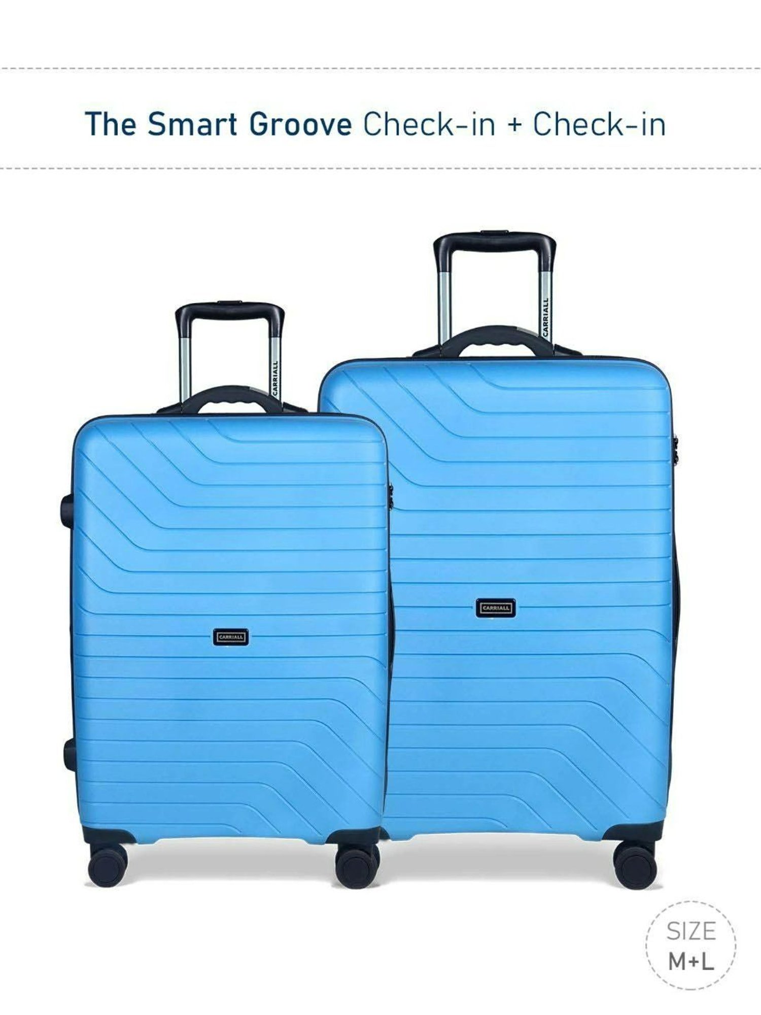 Carriall Groove Blue Striped Hard Trolley Bag Pack of 2 - 65cms & 75cms