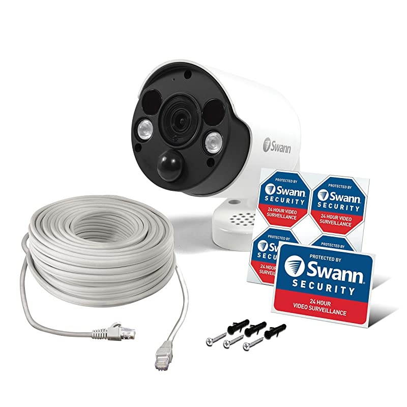 Wired PIR Bullet Security Camera & Spotlight, 4K Ultra HD Surveillance Cam w/Color Night Vision, Indoor/Outdoor, Thermal, Heat & Motion Sensing, 2 Way Talk/Siren, Add NVR w/PoE, SWNHD-887MSFB