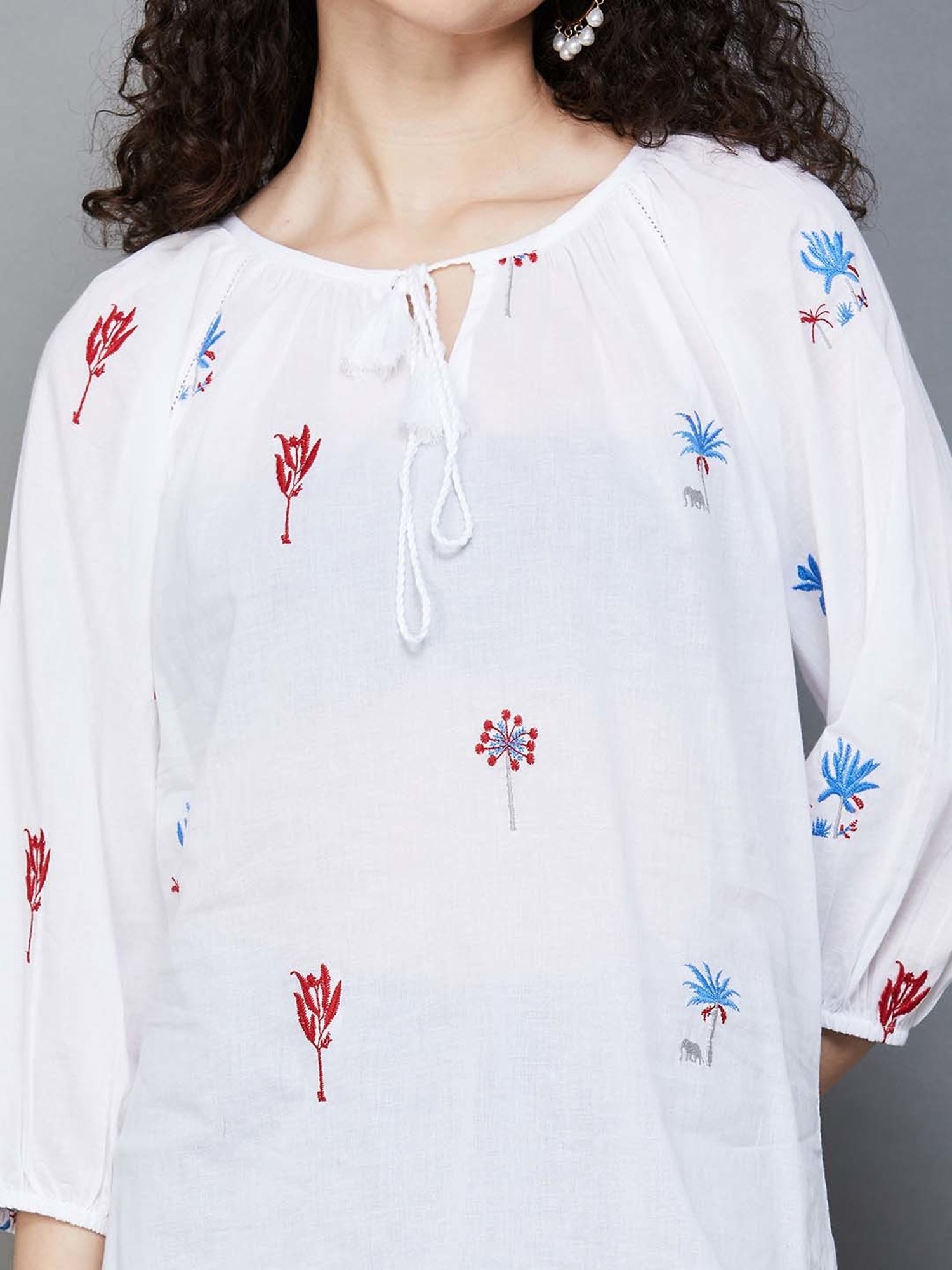 Colour Me by Melange White Cotton Embroidered Top