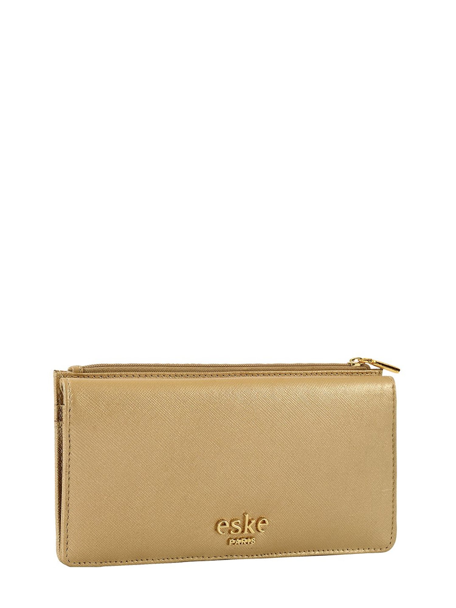 Eske Light Gold Textured Leather Bi-Fold Wallet for Women