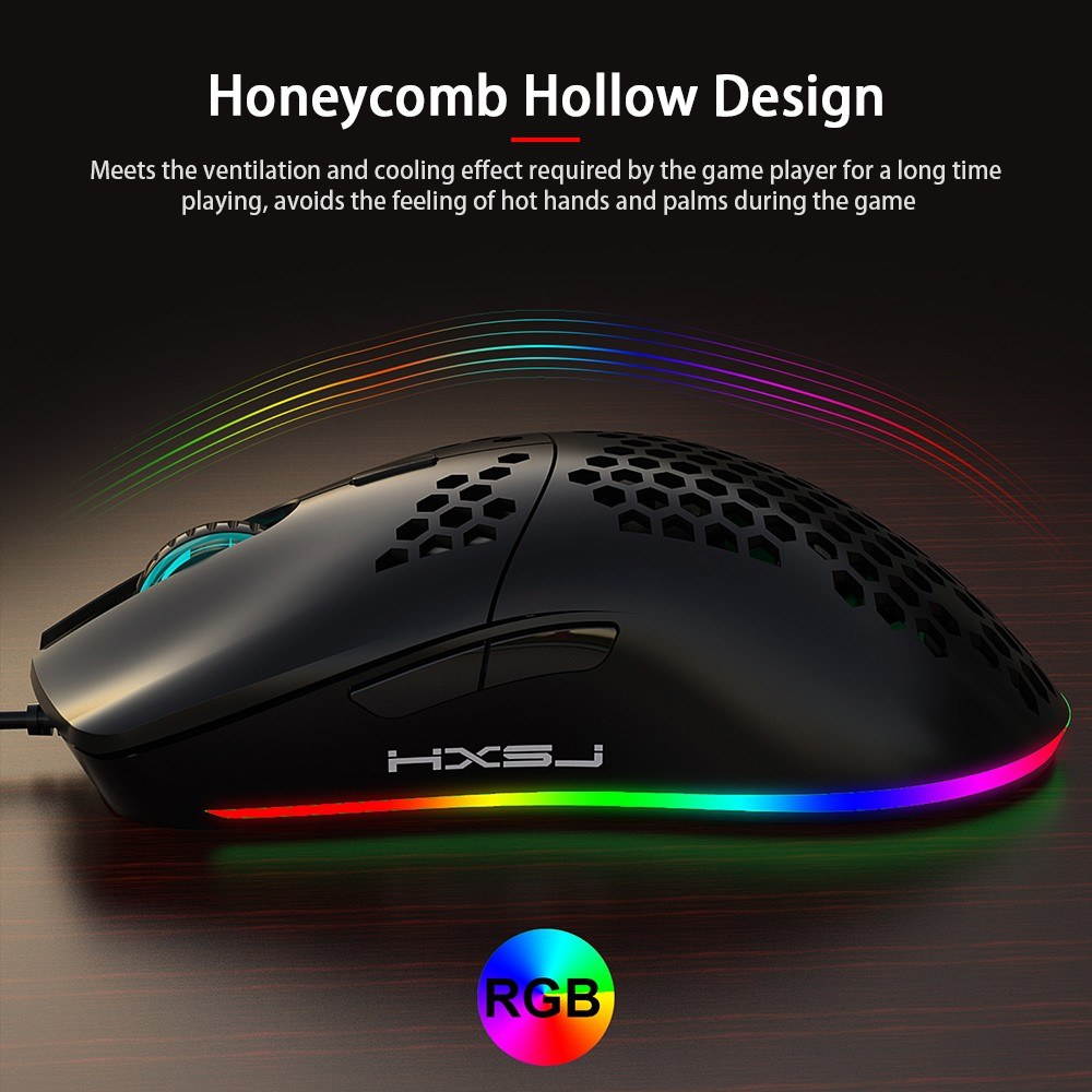 HXSJ J900 USB Wired Gaming Mouse RGB Gaming Mouse with Six Adjustable DPI Ergonomic Design for Desktop Laptop