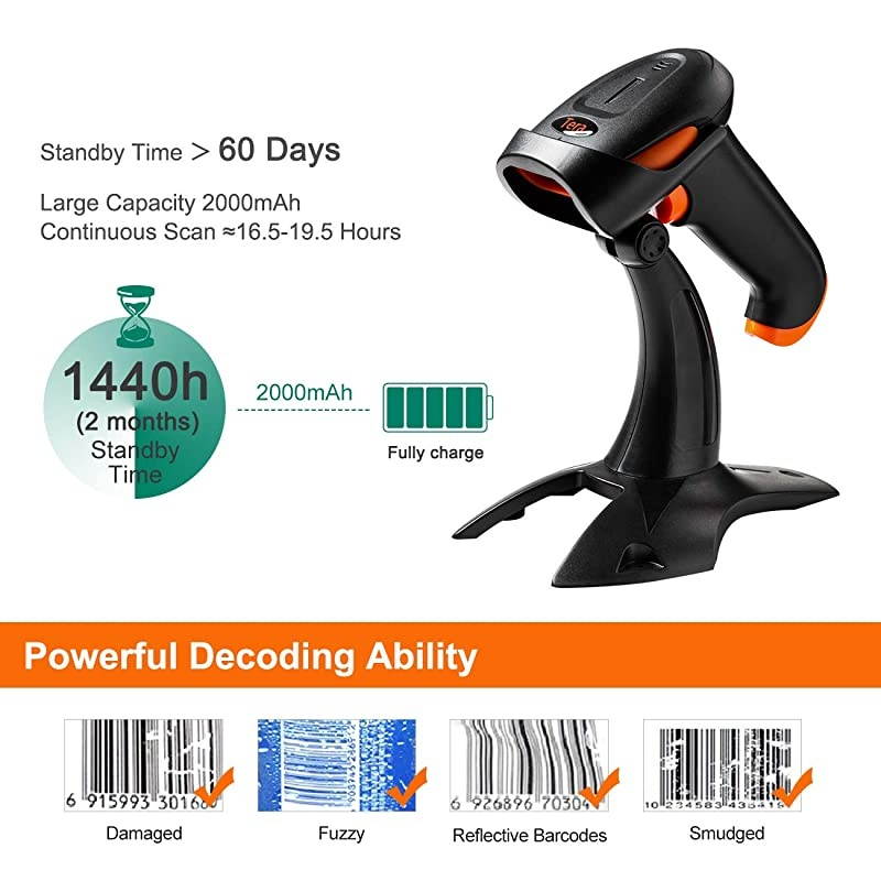 Wireless 2D QR Barcode Scanner with Stand 3 in 1 Compatible with Bluetooth amp 24GHz Wireless amp Wired Connection Connect Smart Phone Tablet PC USB Image Bar Code Reader with Vibration Alert