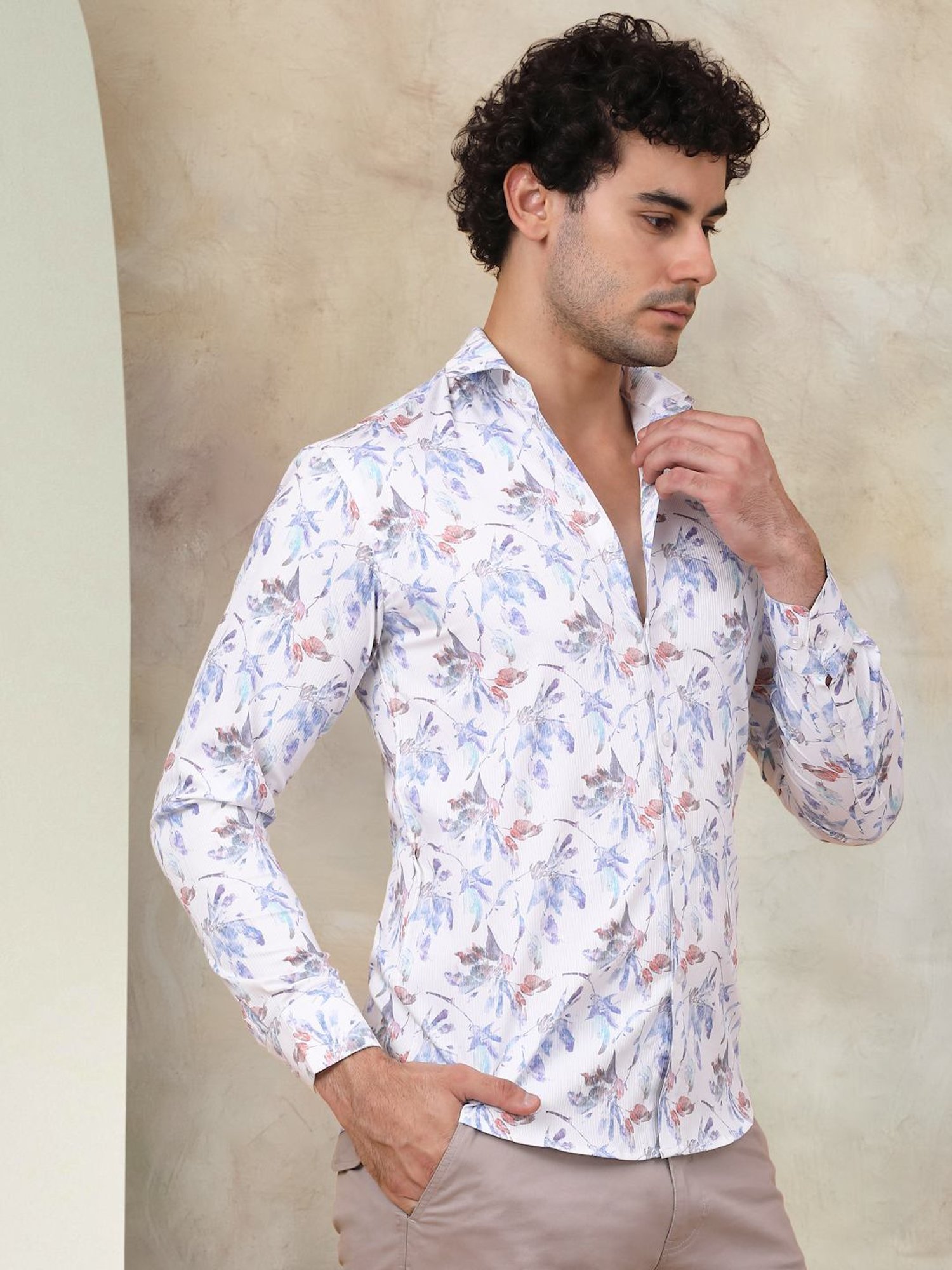 Indian Needle Blue Ragular Fit Printed Shirt