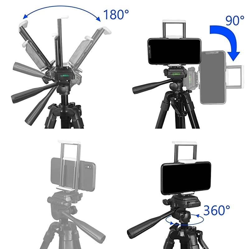Compatible for iPad iPhone Tripod 62 inch Lightweight Aluminum Phone Camera Tablet Video Tripod + Wireless Remote + 2 in 1 Mount Holder for Smartphone Width 233quotTablet Width 4372quot