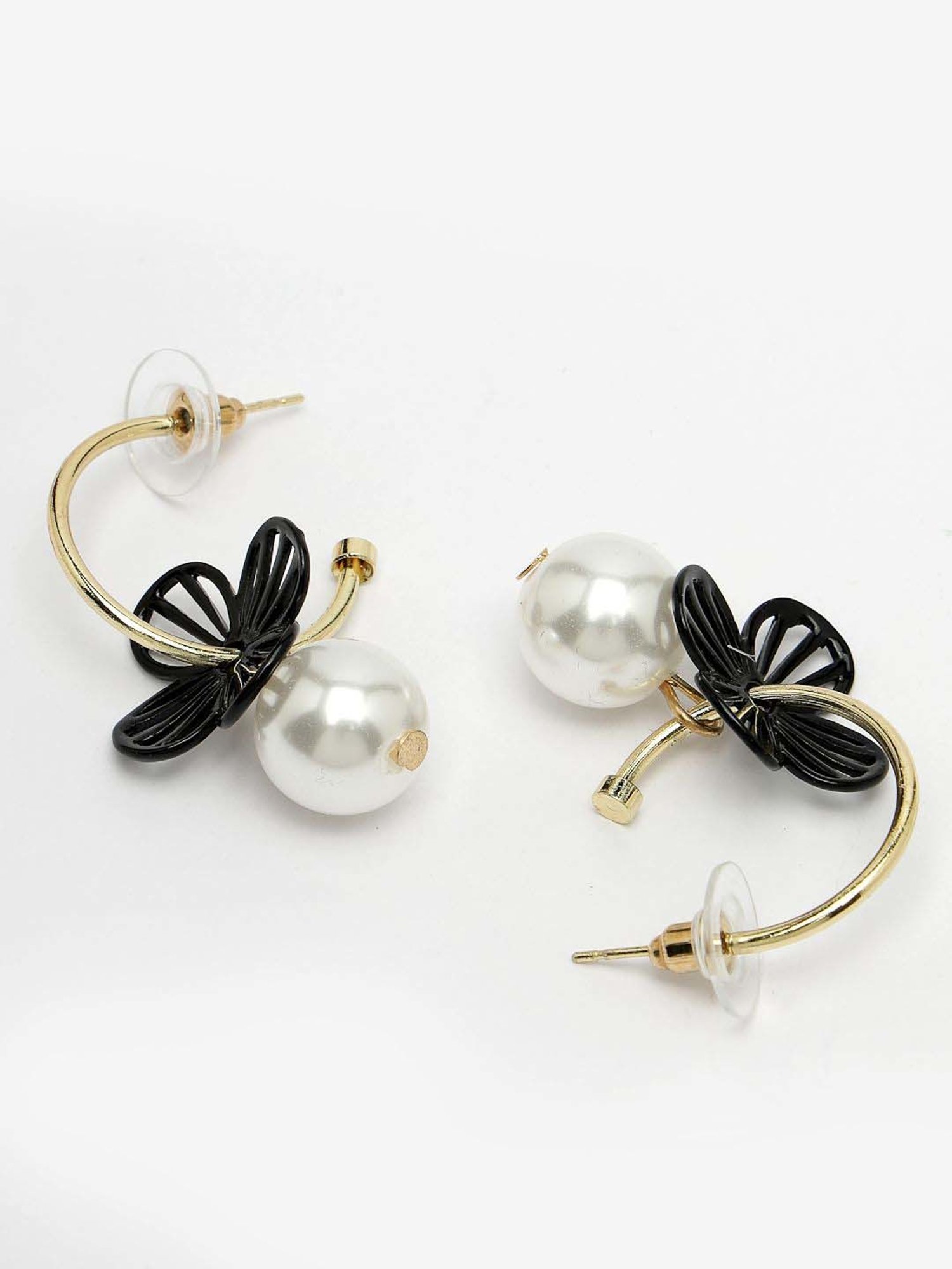 NVR Rhodium-Plated Pearl Beaded Drop Earrings for Women