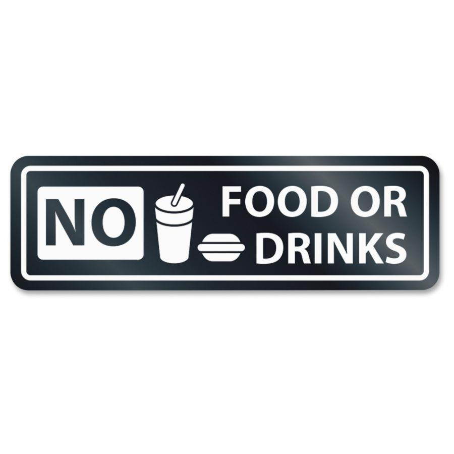 U.S. Stamp & Sign No Food Or Drinks Window Sign 2-1/2"x8-1/2" White 9434