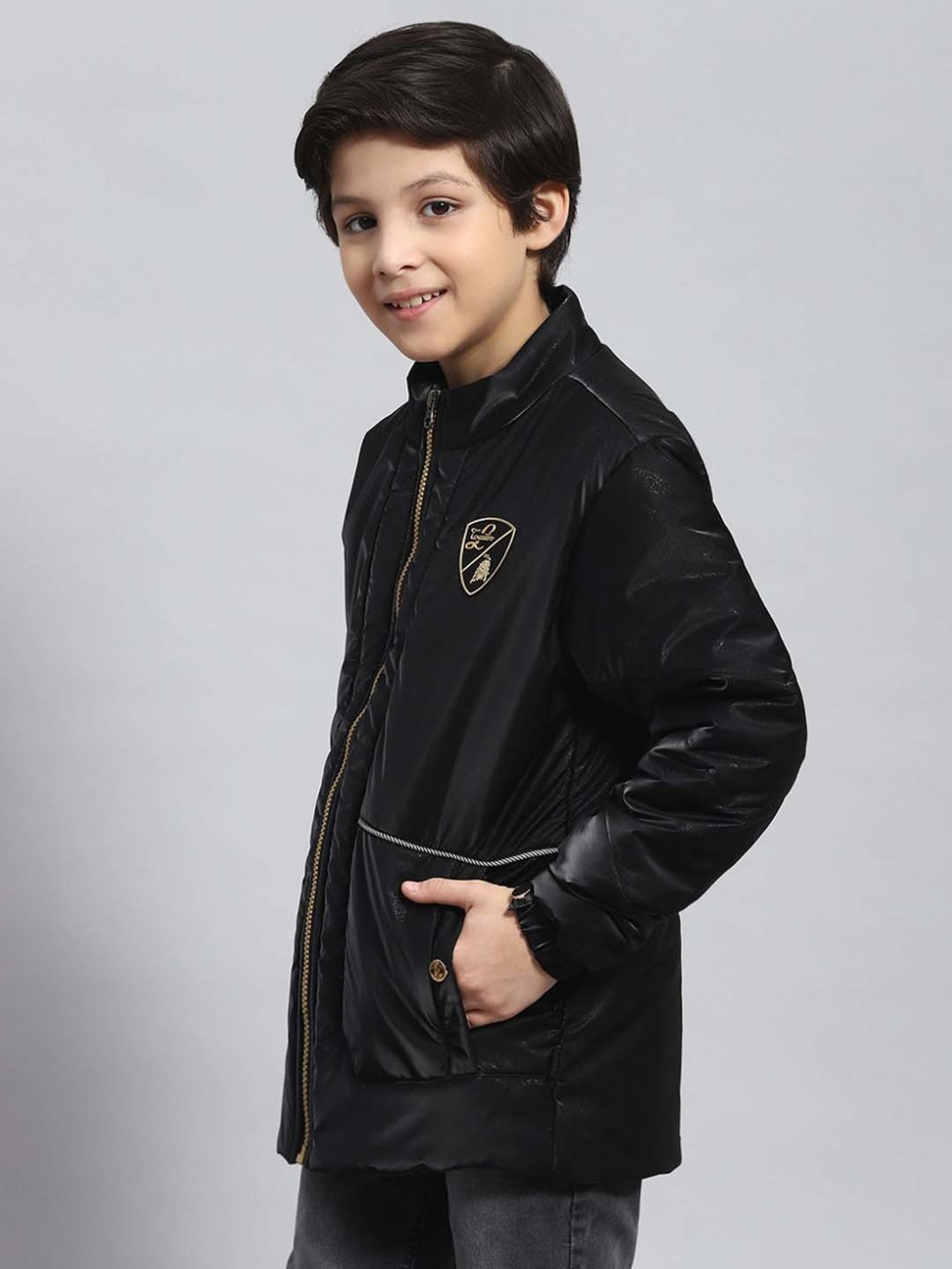 Monte Carlo Kids Black Printed Full Sleeves Jacket