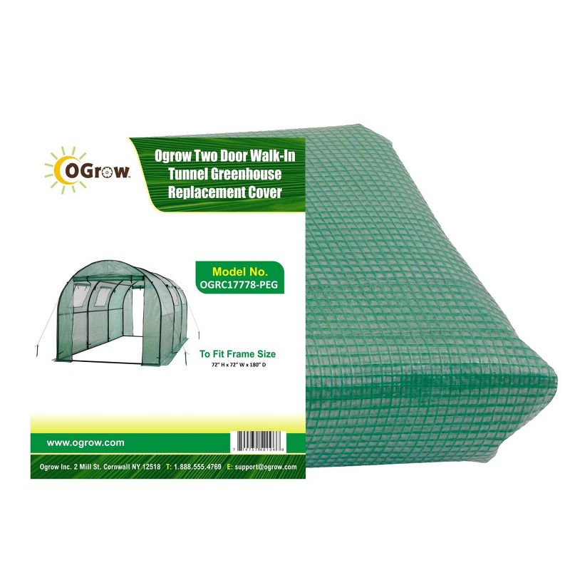 Two Door Walk-In Tunnel Greenhouse Replacement Cover Green - OGrow