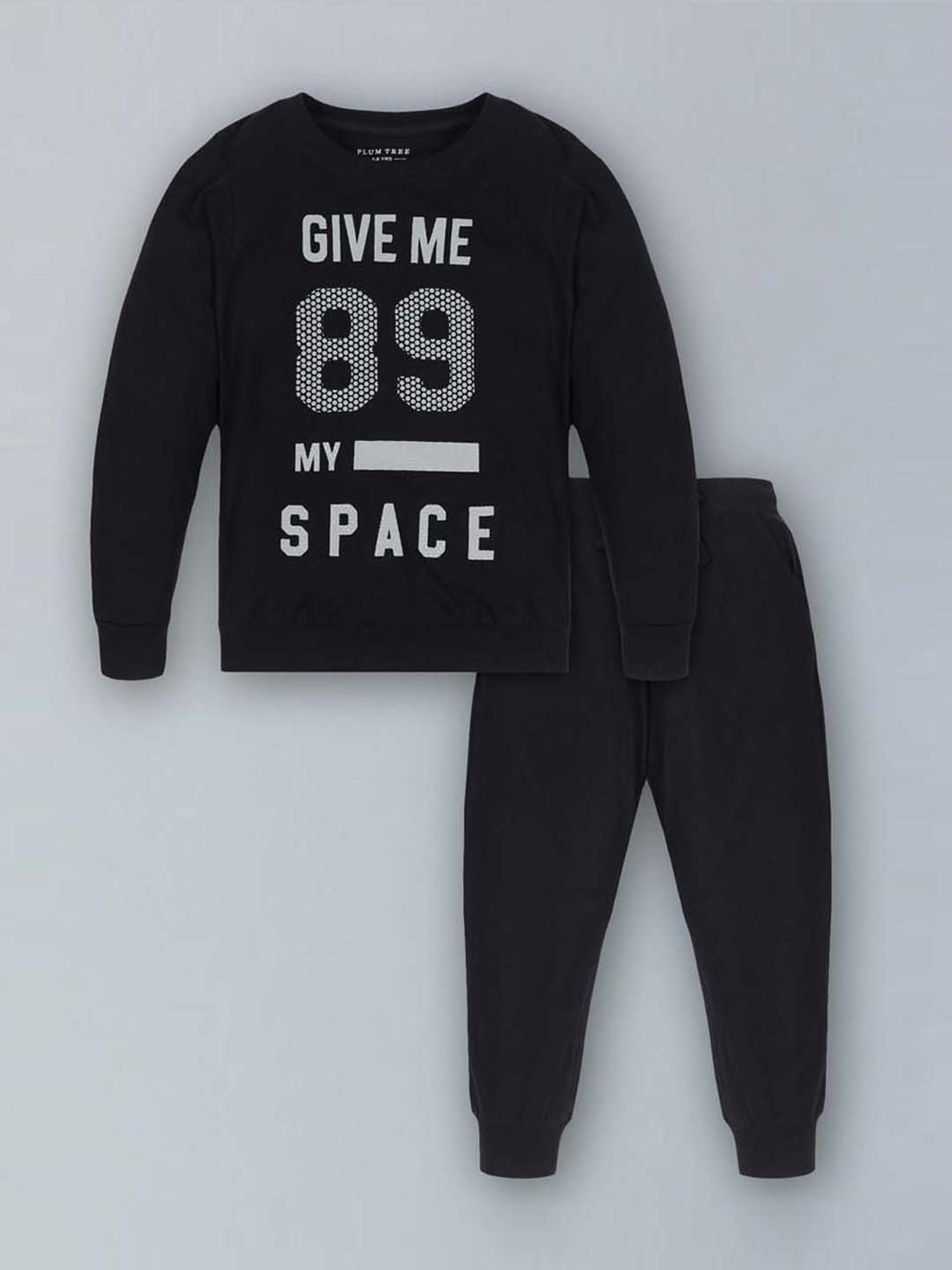 Plum Tree Kids Black Cotton Printed Full Sleeves T-Shirt Set