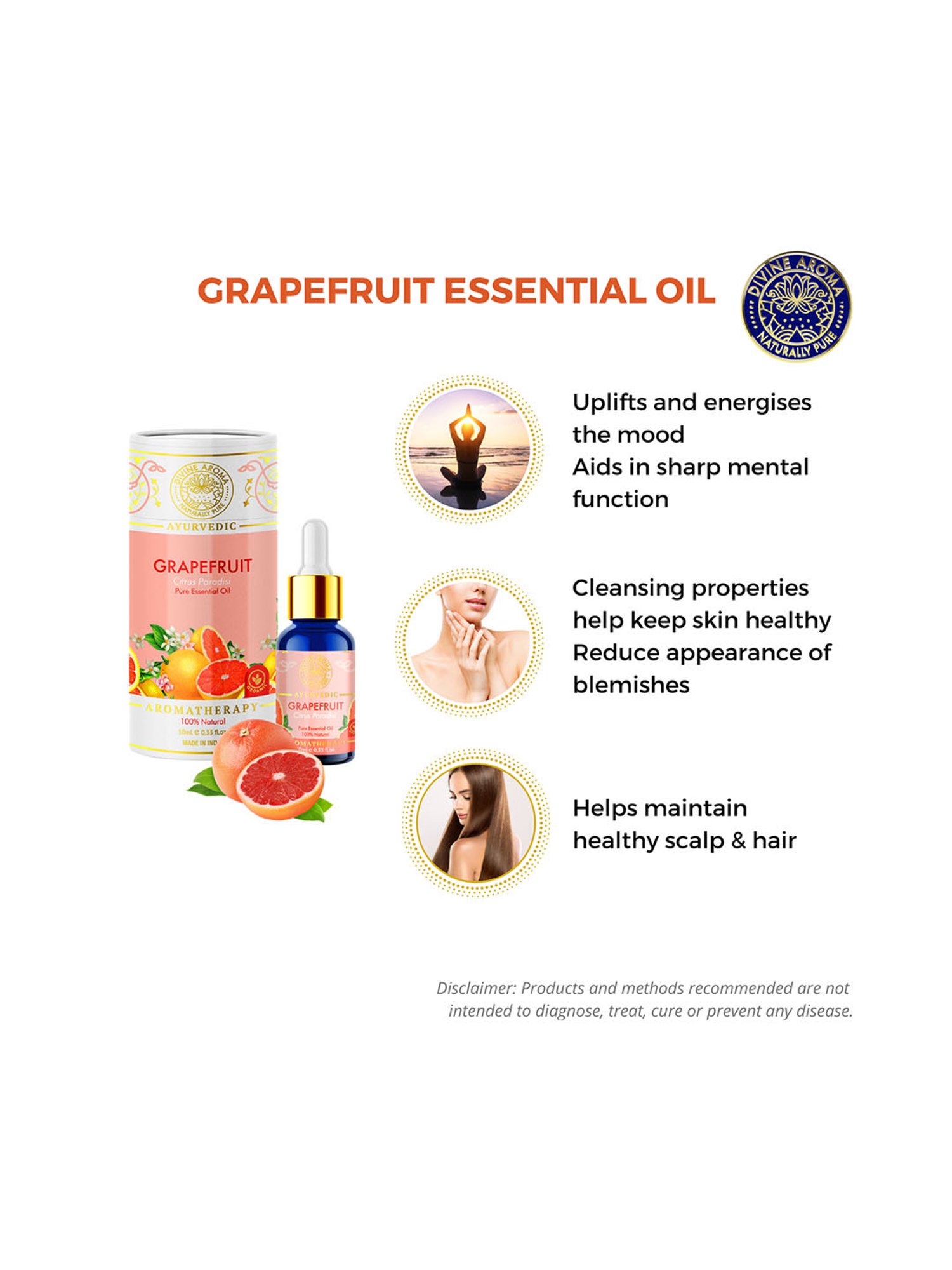Divine Aroma Grapefruit Essential Oil - 10 ml