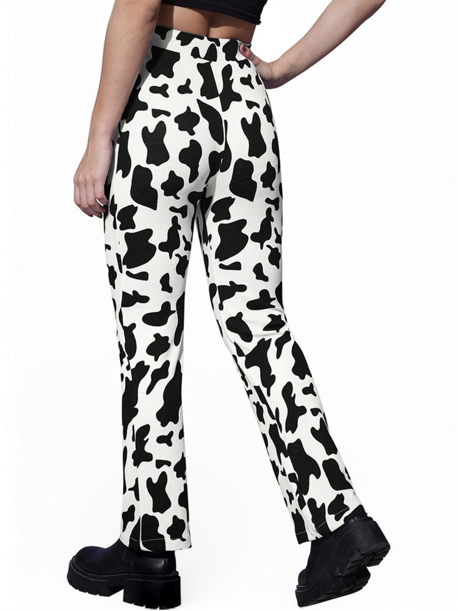 Odette White & Black Printed Bootcut Pants