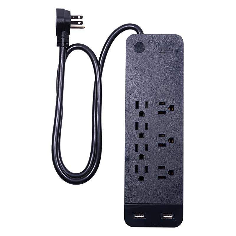 Black, Strip Sur Protector Charr, 7 Outlets, 2 USB Ports, Fast Char, Flat Plug, Long Power Cord, 3 Feet, Wall Mount, Warranty, 37054, 3 Ft