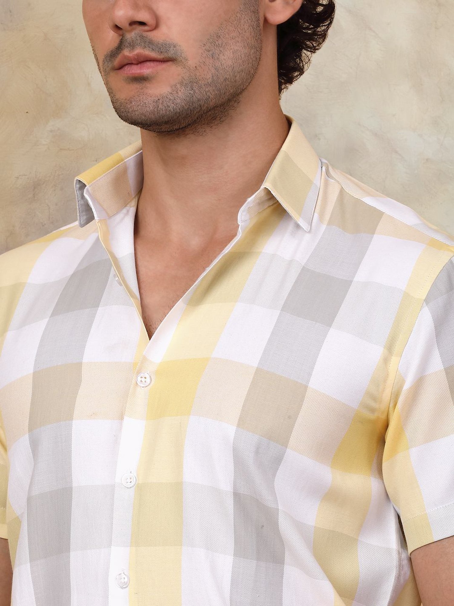 Indian Needle Yellow Ragular Fit Checks Shirt