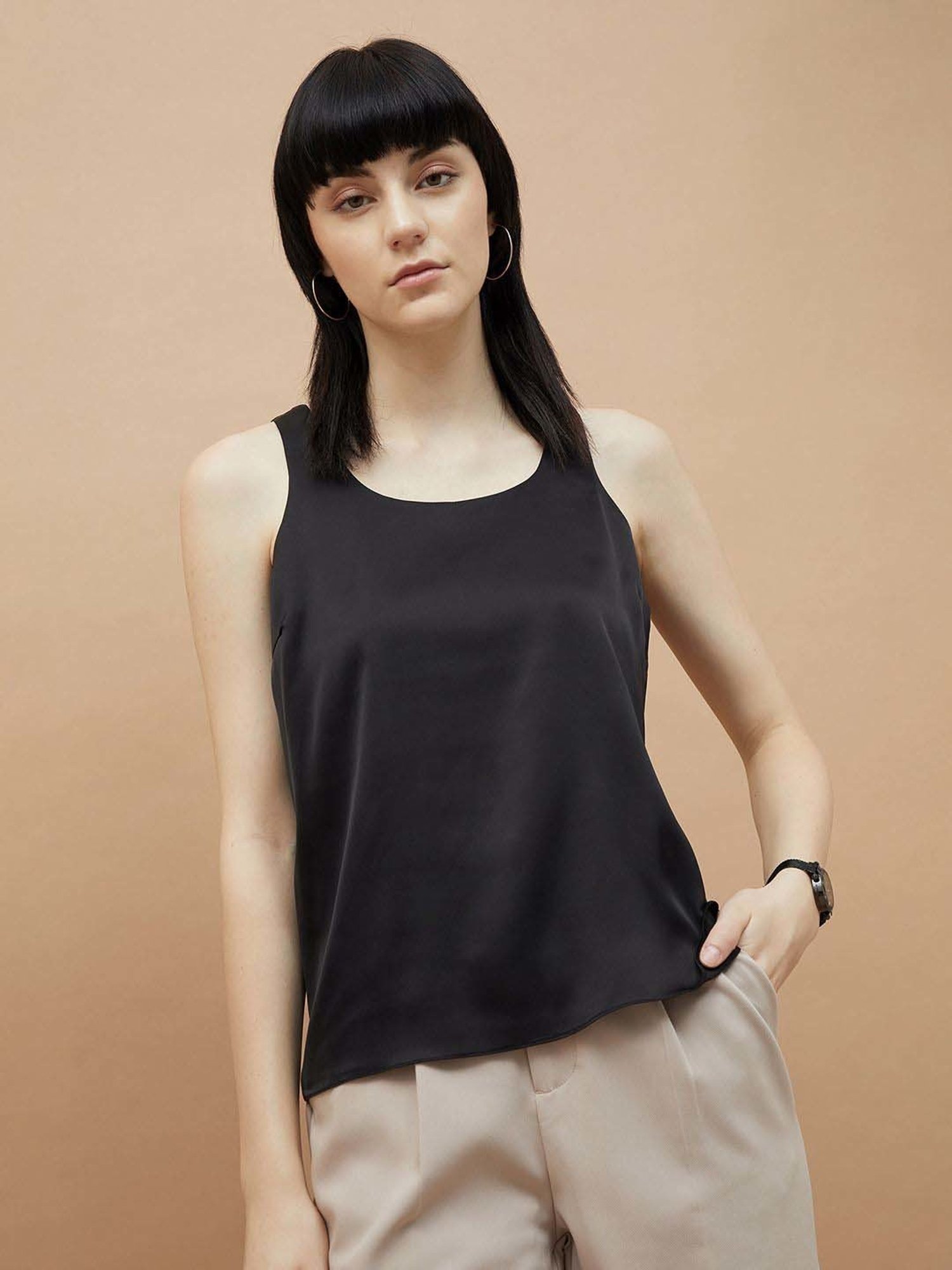 Code by Lifestyle Black Plain Top