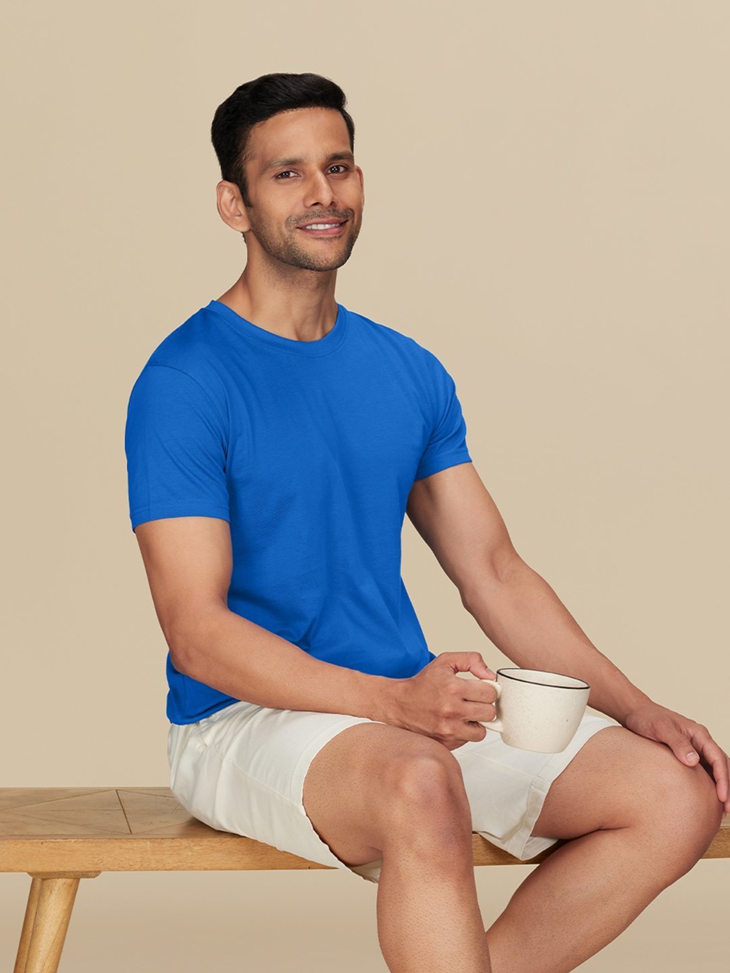 XYXX Olympic Blue Cotton Regular Fit T-Shirts