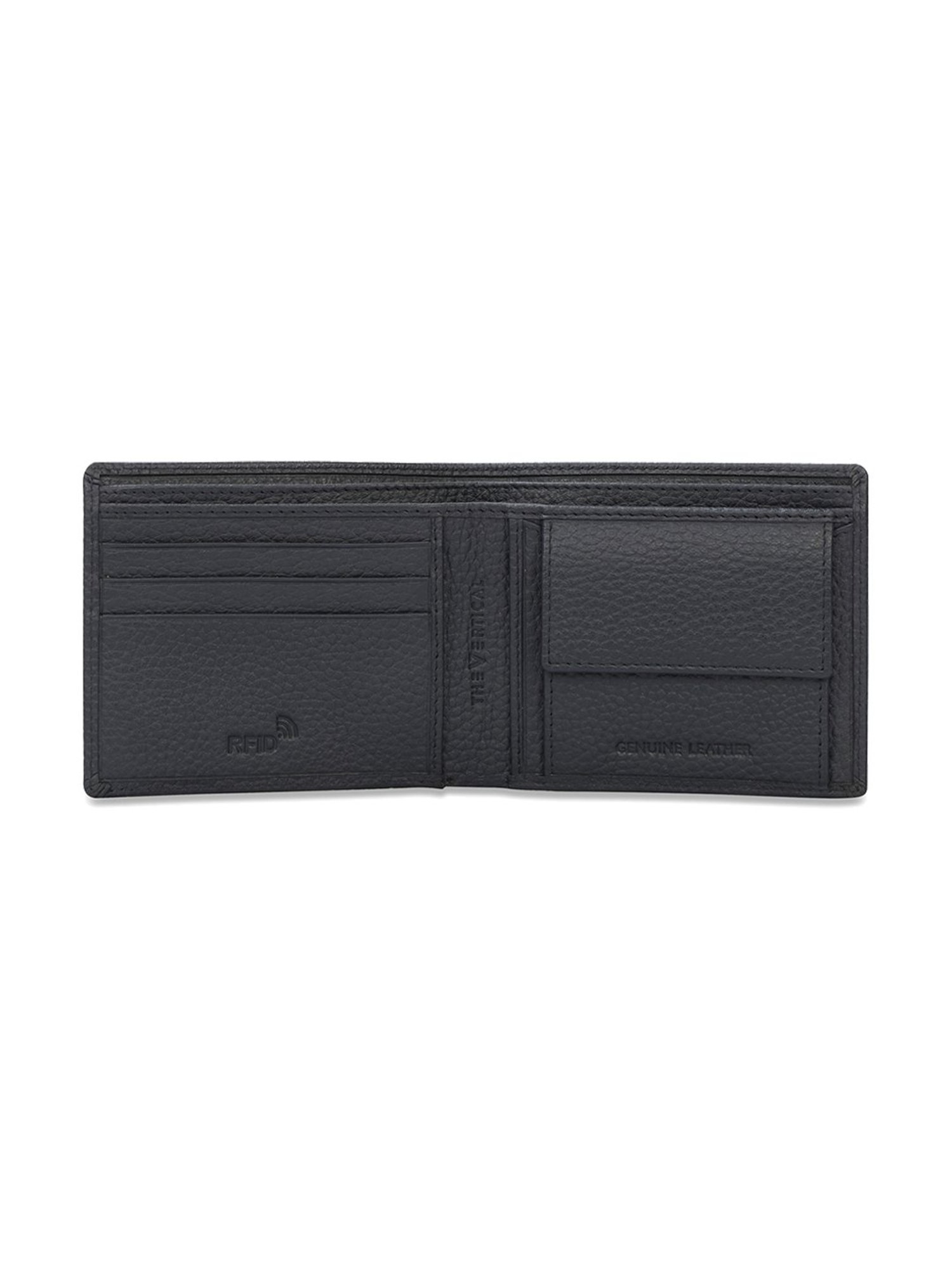 The Vertical Navy Blue Textured Leather Bi-Fold Wallet for Men