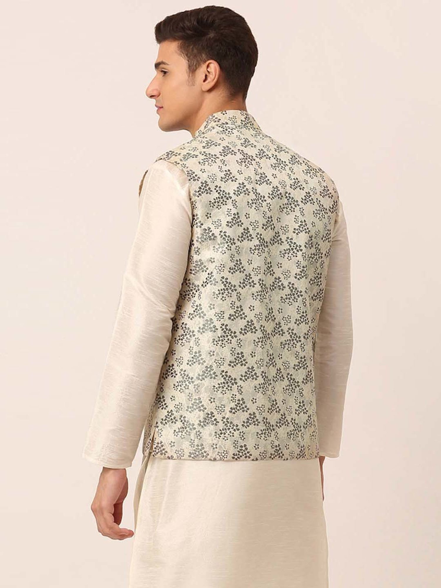 Jompers Grey Regular Fit Embroidered Nehru Jacket