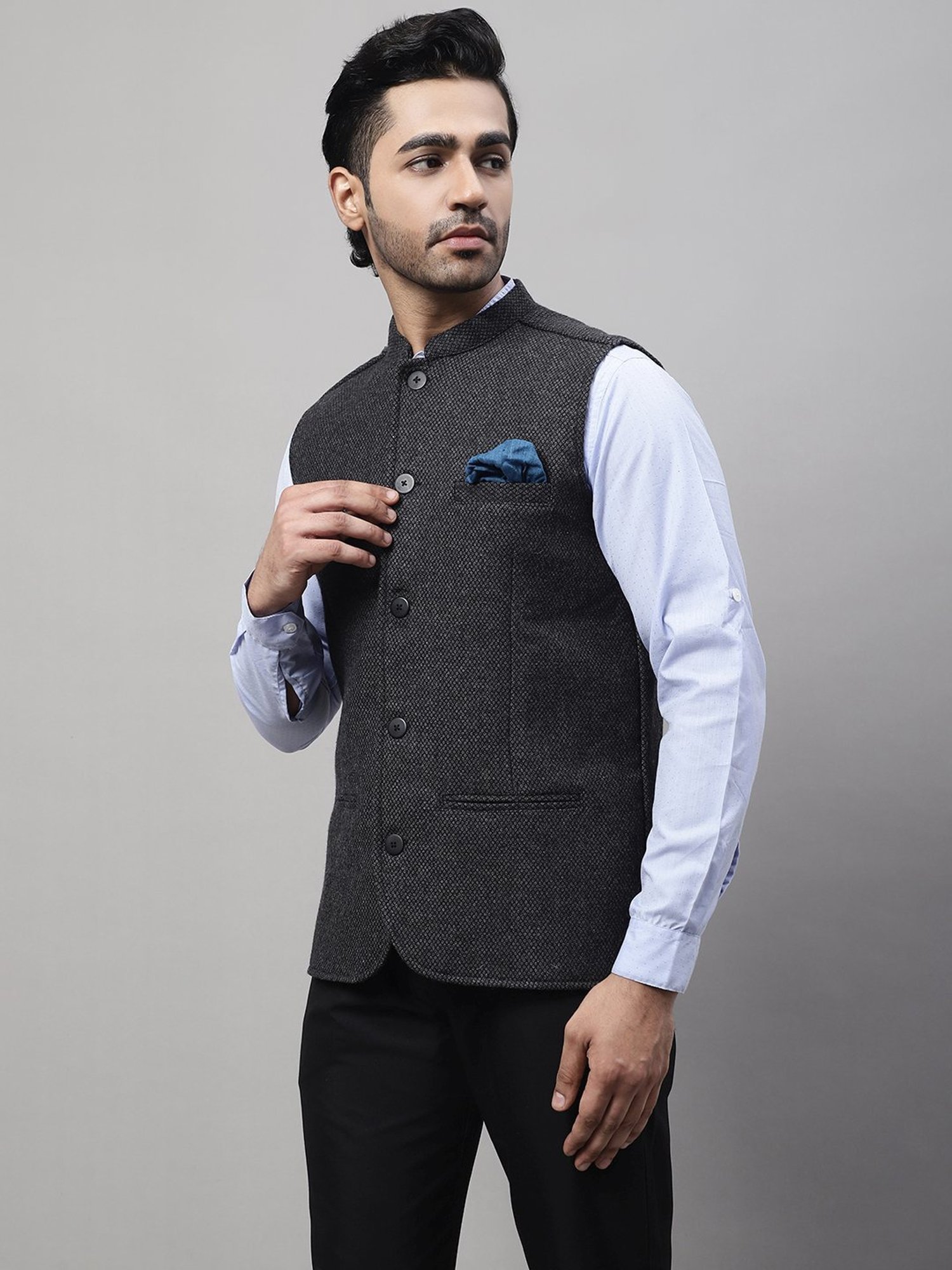 Even Grey Regular Fit Nehru Jacket