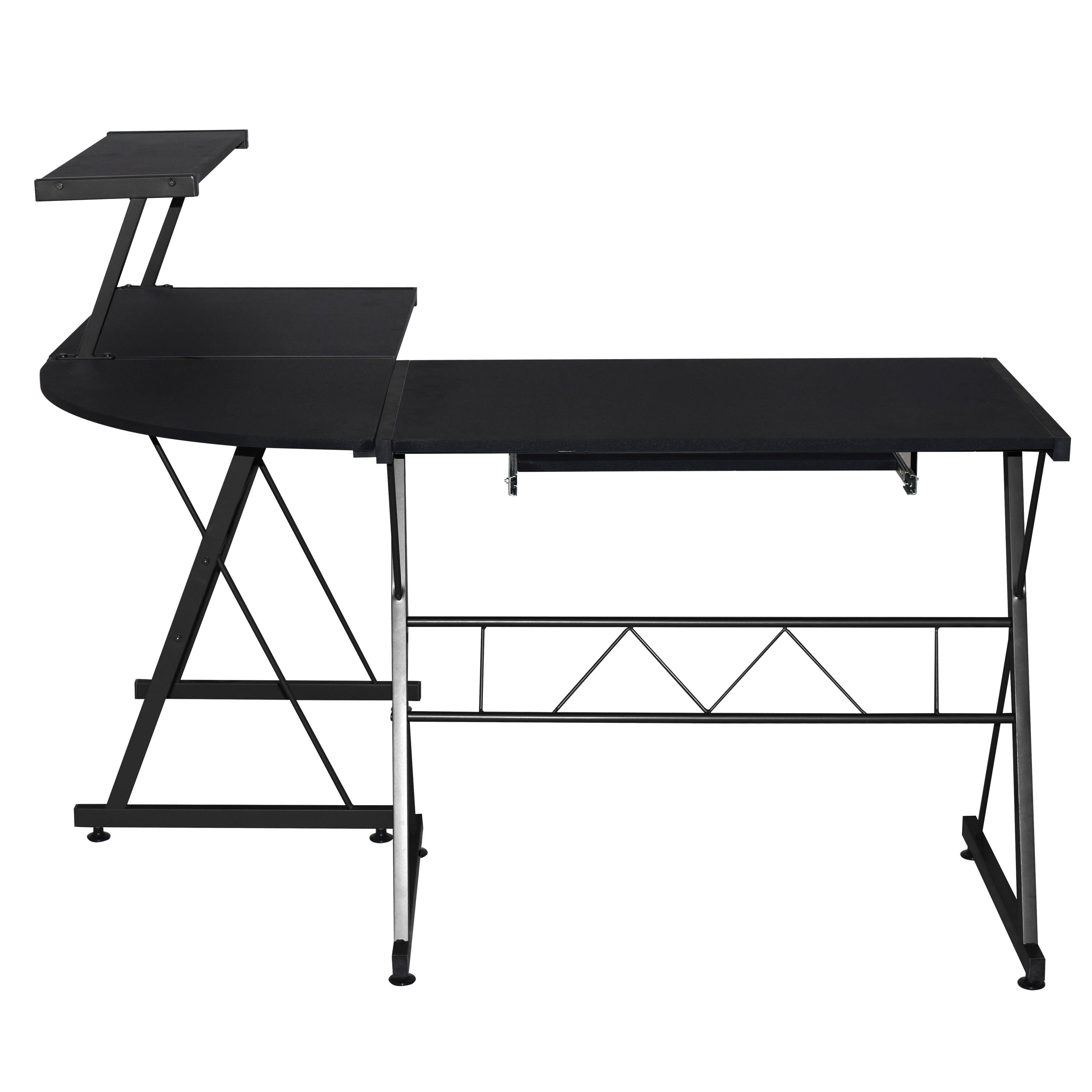 Corner Wood L-Shape Computer Workstation Desk 3 Piece Adjustable Two-way Shelf Set up to 3 Monitors