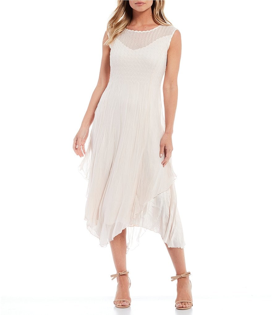 Komarov Beaded Neckline Handkerchief Hem Dress