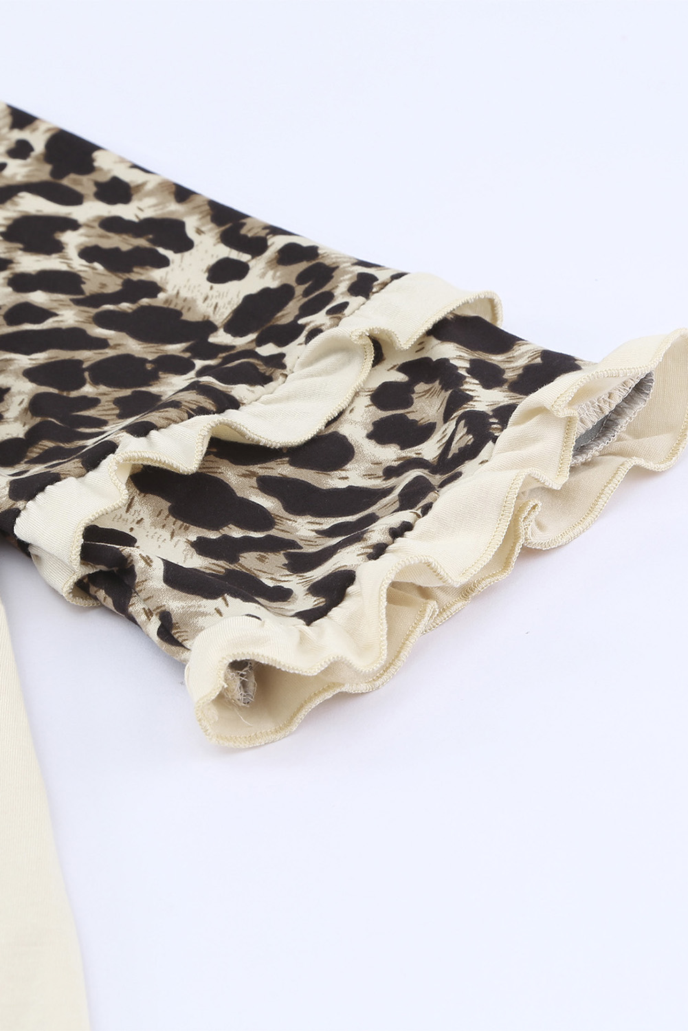 Blank T Shirt - Beige Cheetah Print Tiered Half Sleeve Jewel Neckline T Shirt Customized