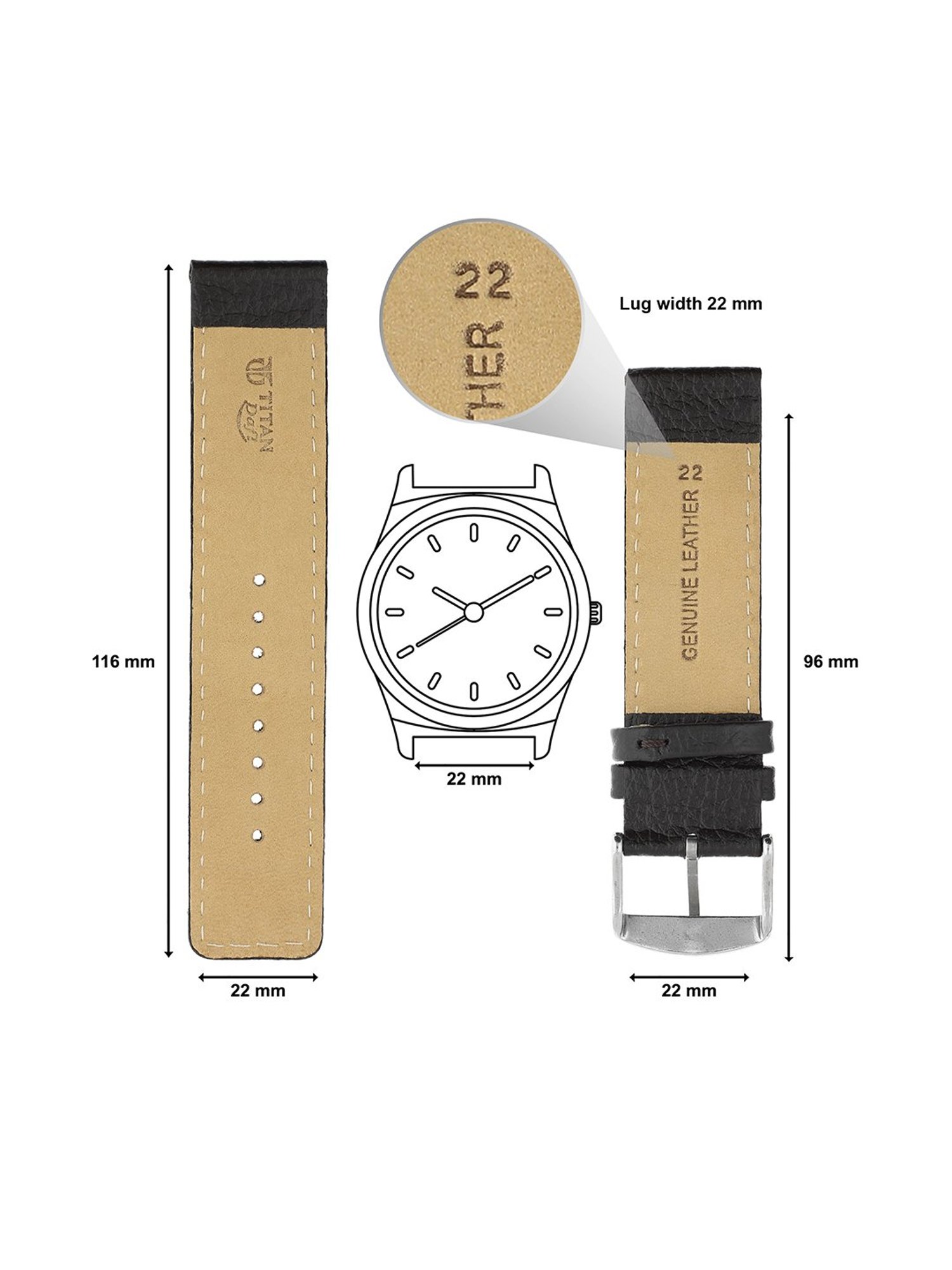 Titan 24 mm Tan Genuine Leather Strap for Men