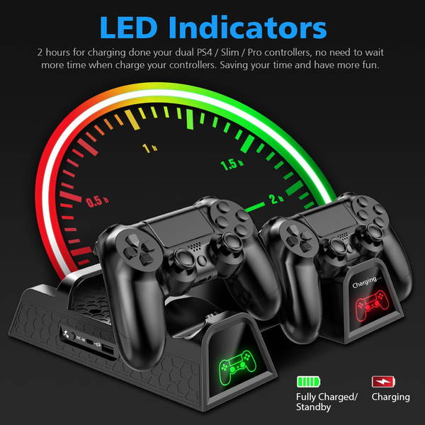 OIVO Multifunctional Vertical Cooling Stand for PS4/ PS4 Slim/ PS4 Pro, PS4 Controller Charger with LED Indicators,PS4 Cooler Stand,Charging Dock Station with 12PCS Games Storage for PS4,PS4 Slim,PS4