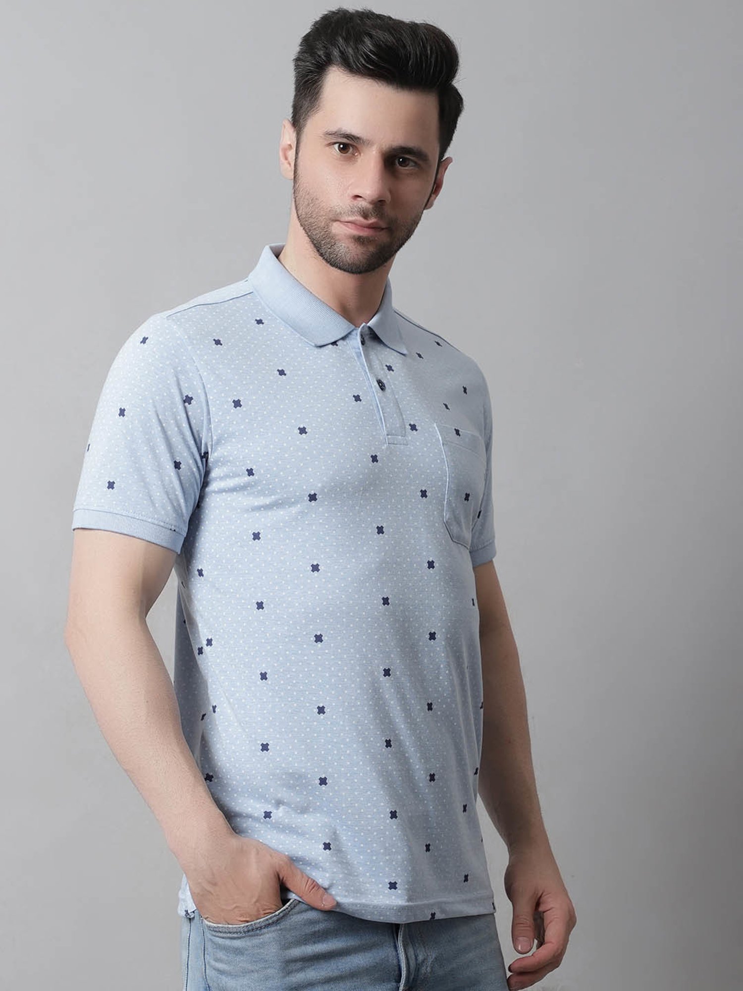 Venitian- Forbidden Clothing Sky Blue Slim Fit Printed Polo T-Shirt