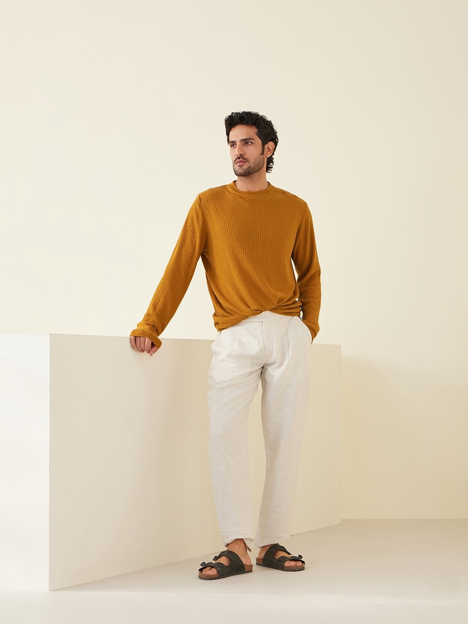 Andamen Mustard Regular Fit Structure Pullover