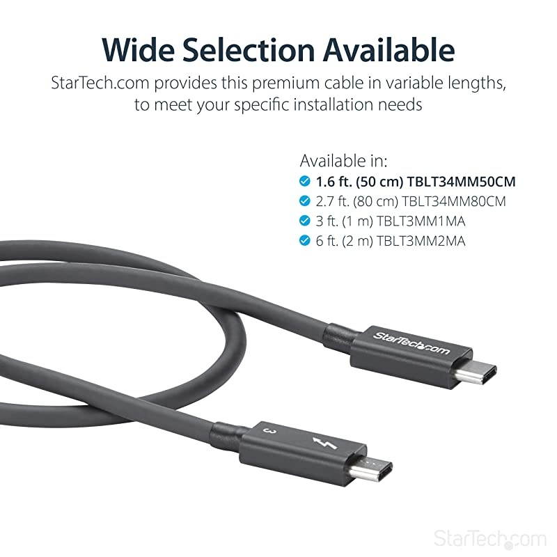 com 40Gbps Thunderbolt 3 Cable - 1.6ft/0.5m - Black - 5k 60Hz/4k 60Hz - Certified TB3 USB-C Charger Cord w/ 100W Power Delivery (TBLT34MM50CM)