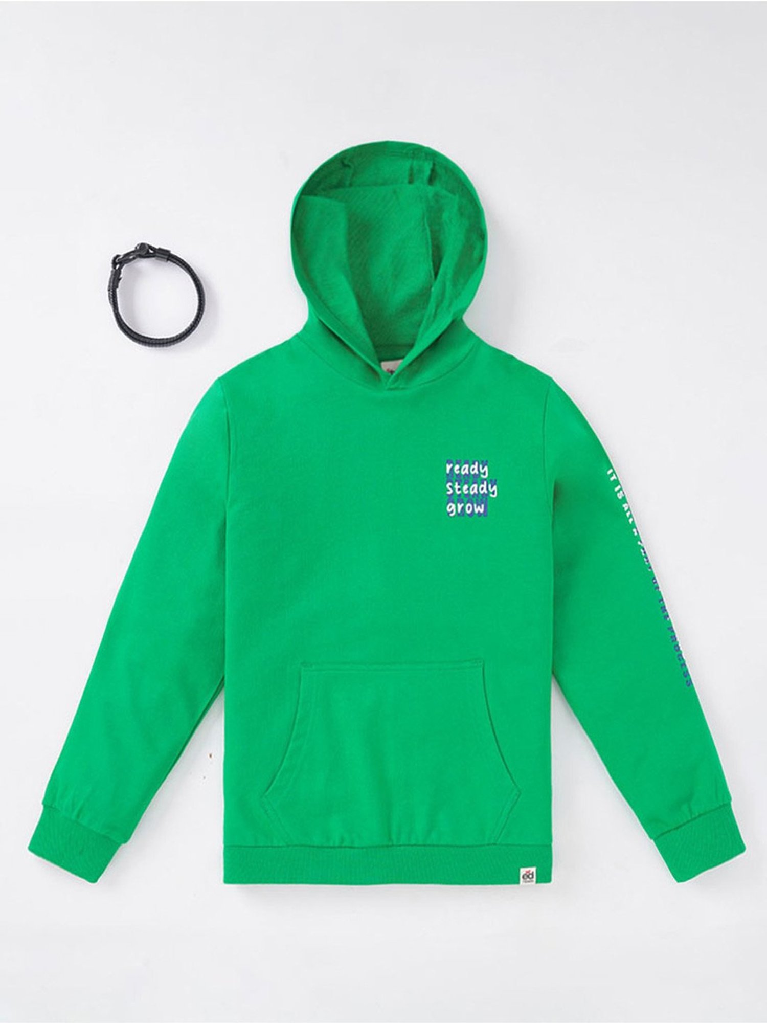 Edheads Kids Green Cotton Printed Full Sleeves Hoodie