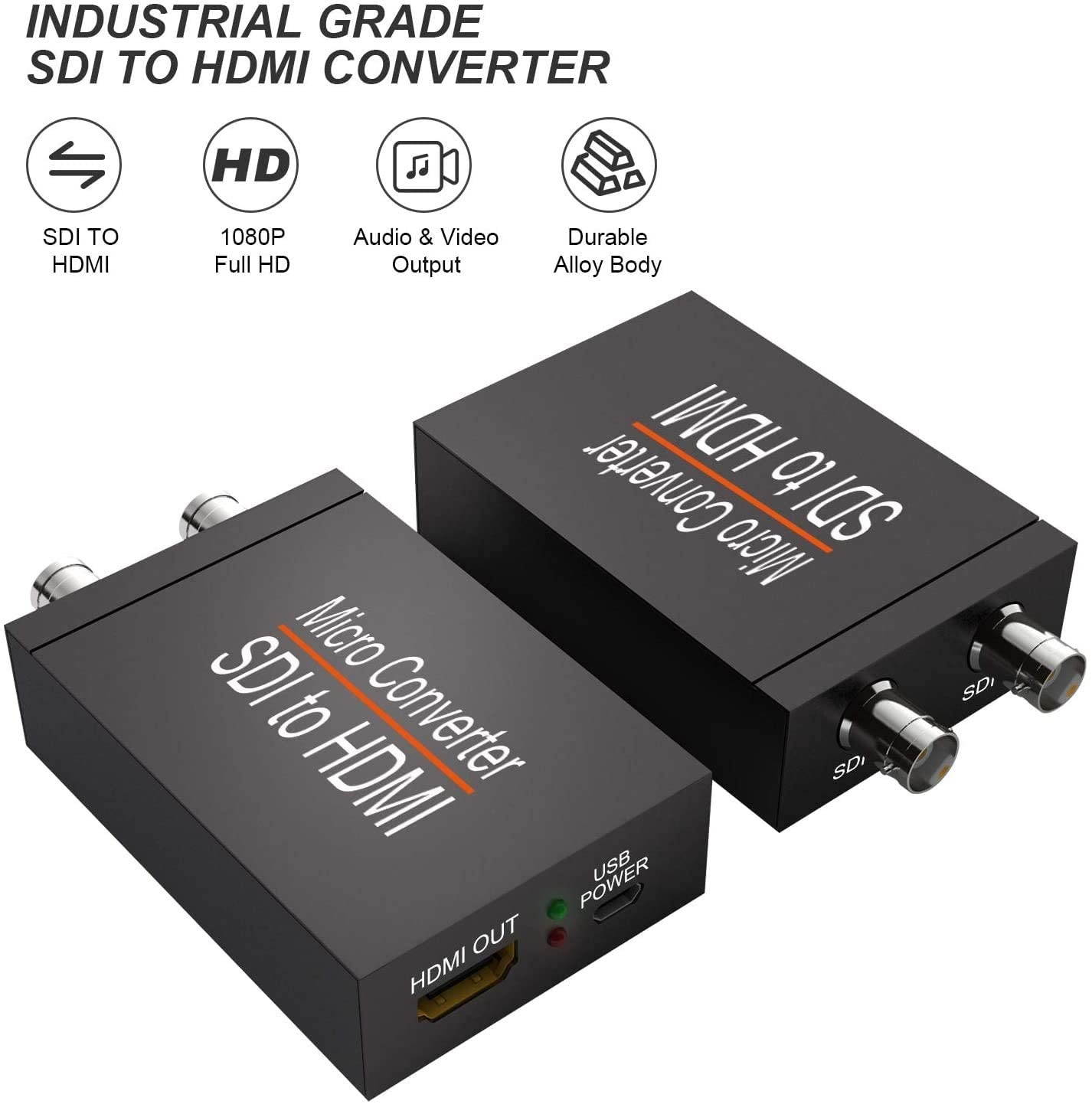 Micro Converter SDI to HDMI,SDI in HDMI Out SDI Loopout Mini Video Converter Adapter,3G/HD/SD-SDI Converter with Power Supply,1080P Video Audio Splitter