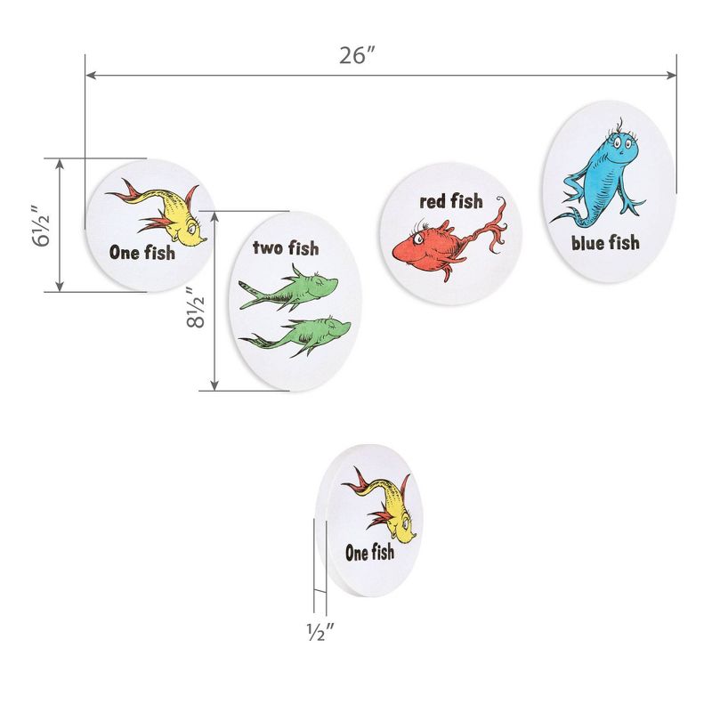 4pc 8"x8" Dr. Seuss One Fish, Two Fish, Red Fish, Blue Fish Stretched Canvas Wall Art Set