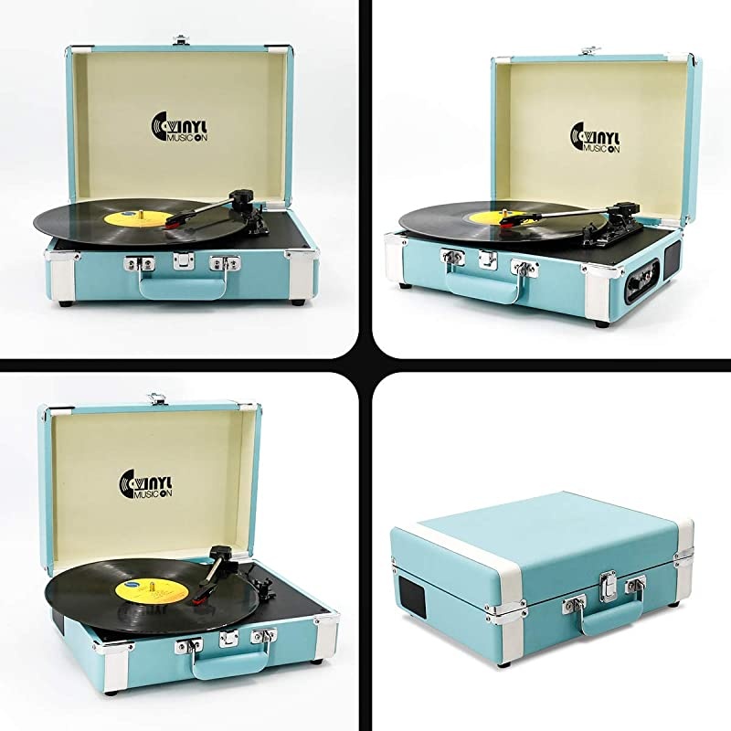 Bluetooth Turntable with Stereo Speakers3 Speed Vinyl Record Player Supporting Wireless Connection Blue
