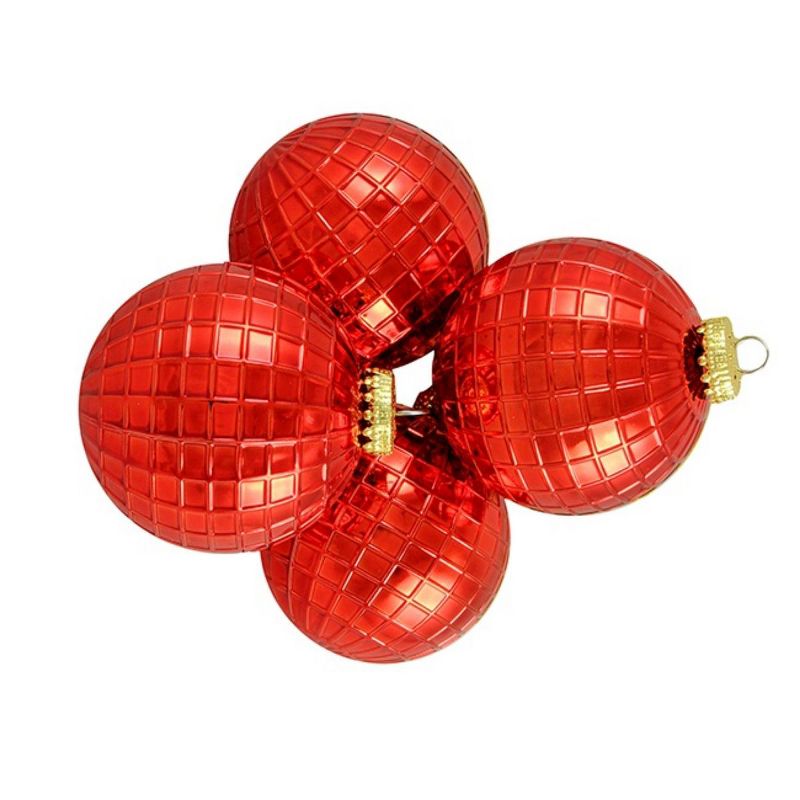 Barcana 4ct Shiny Shatterproof Christmas Disco Ball Ornament Set 2.75" - Red
